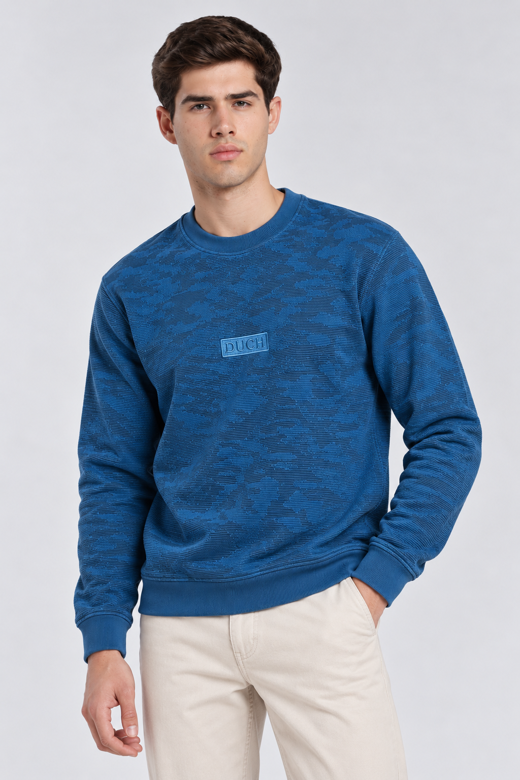 Men's Imported Steel Blue Textured Sweatshirt with DUCH