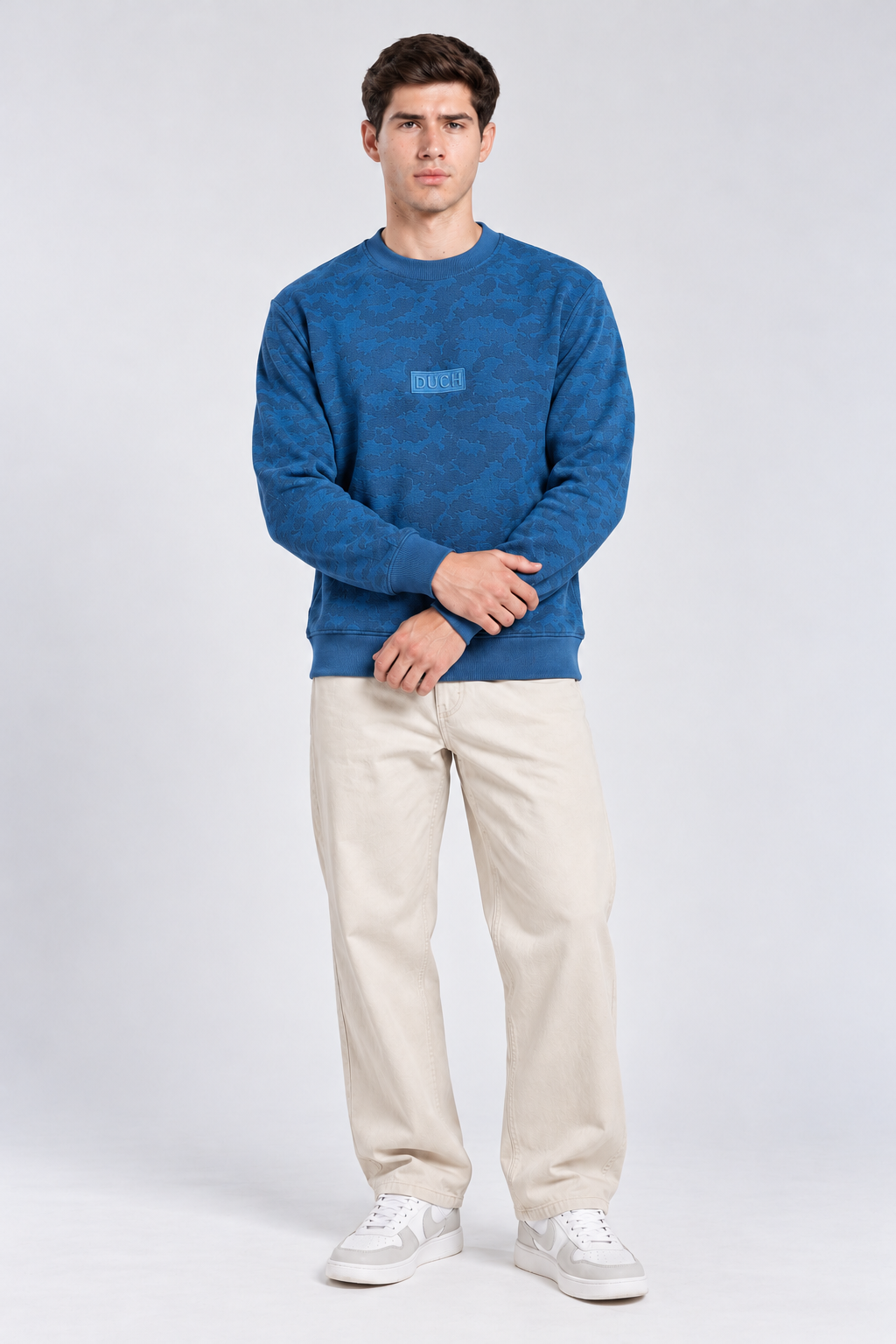 Men's Imported Steel Blue Textured Sweatshirt with DUCH