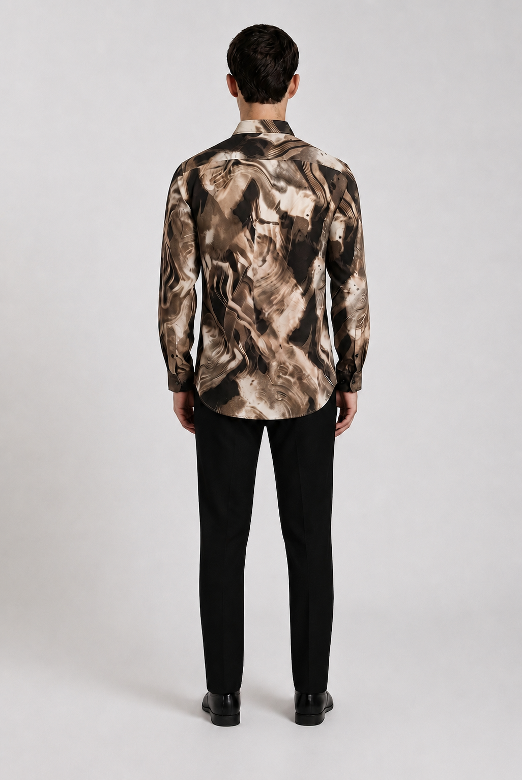 Men's Brown Abstract Marble Print Regular Fit Casual Shirt