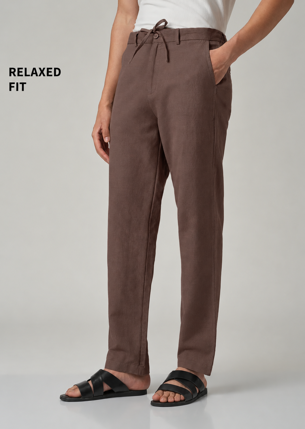 Men's Brown Cotton Linen Trousers