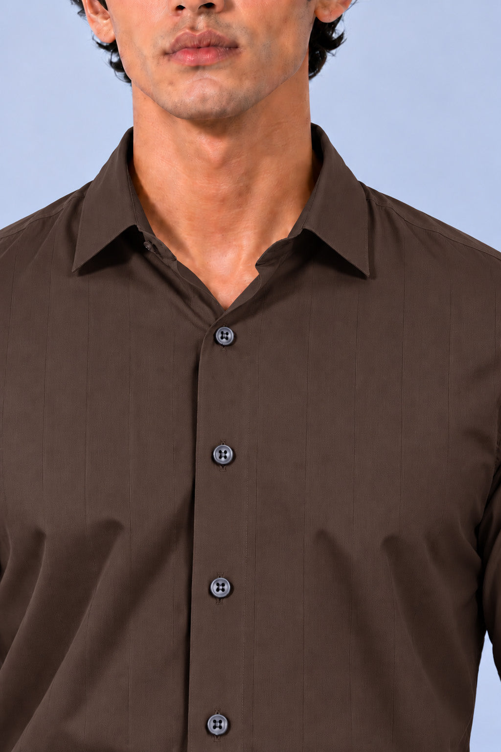 Men's Brown Satin Stripe Slim Fit Full Sleeve Formal Shirt