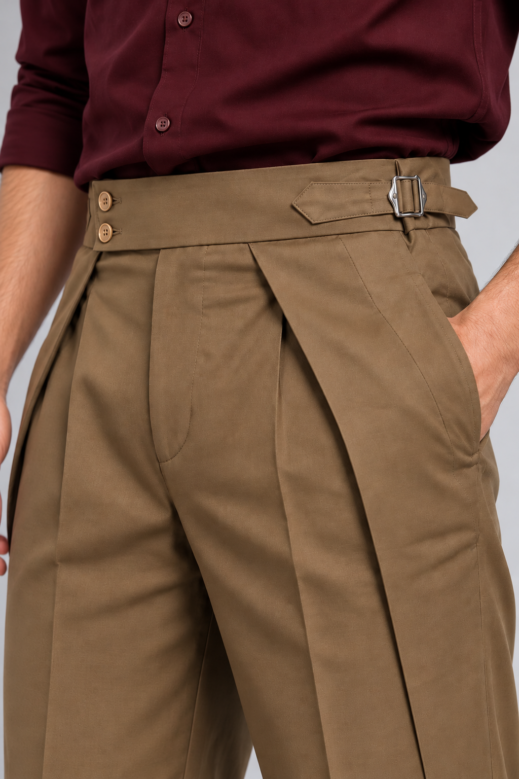 Men's Brown Gurkha Pleated  Formal Trousers
