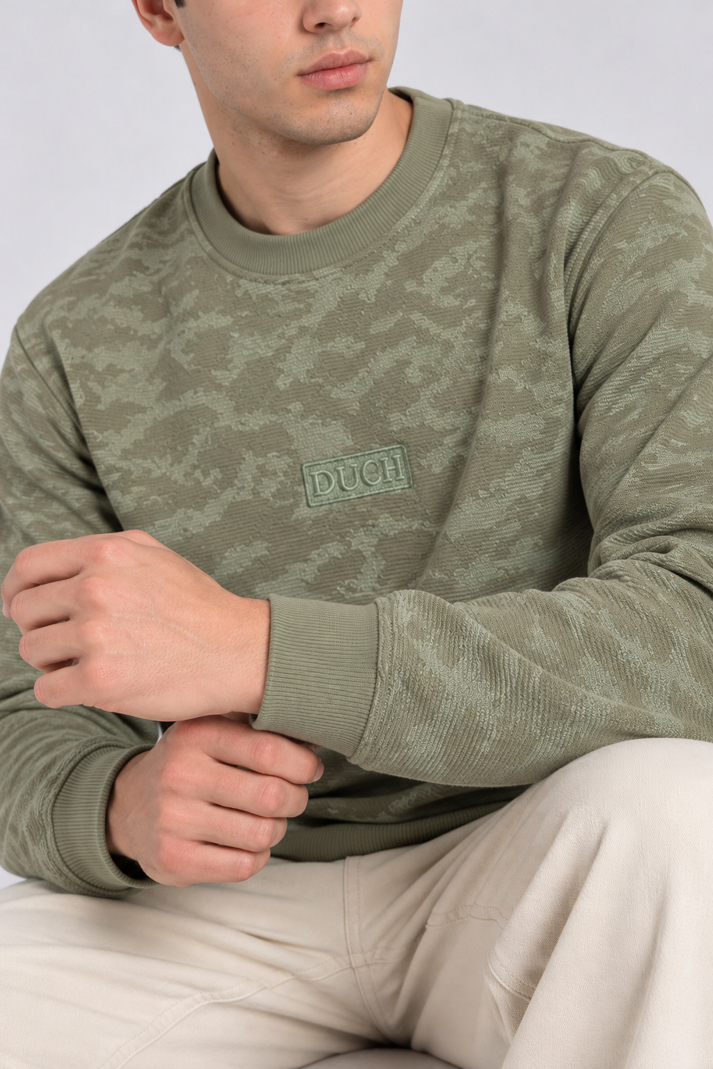 Men's Imported Sage Green Textured Sweatshirt with DUCH