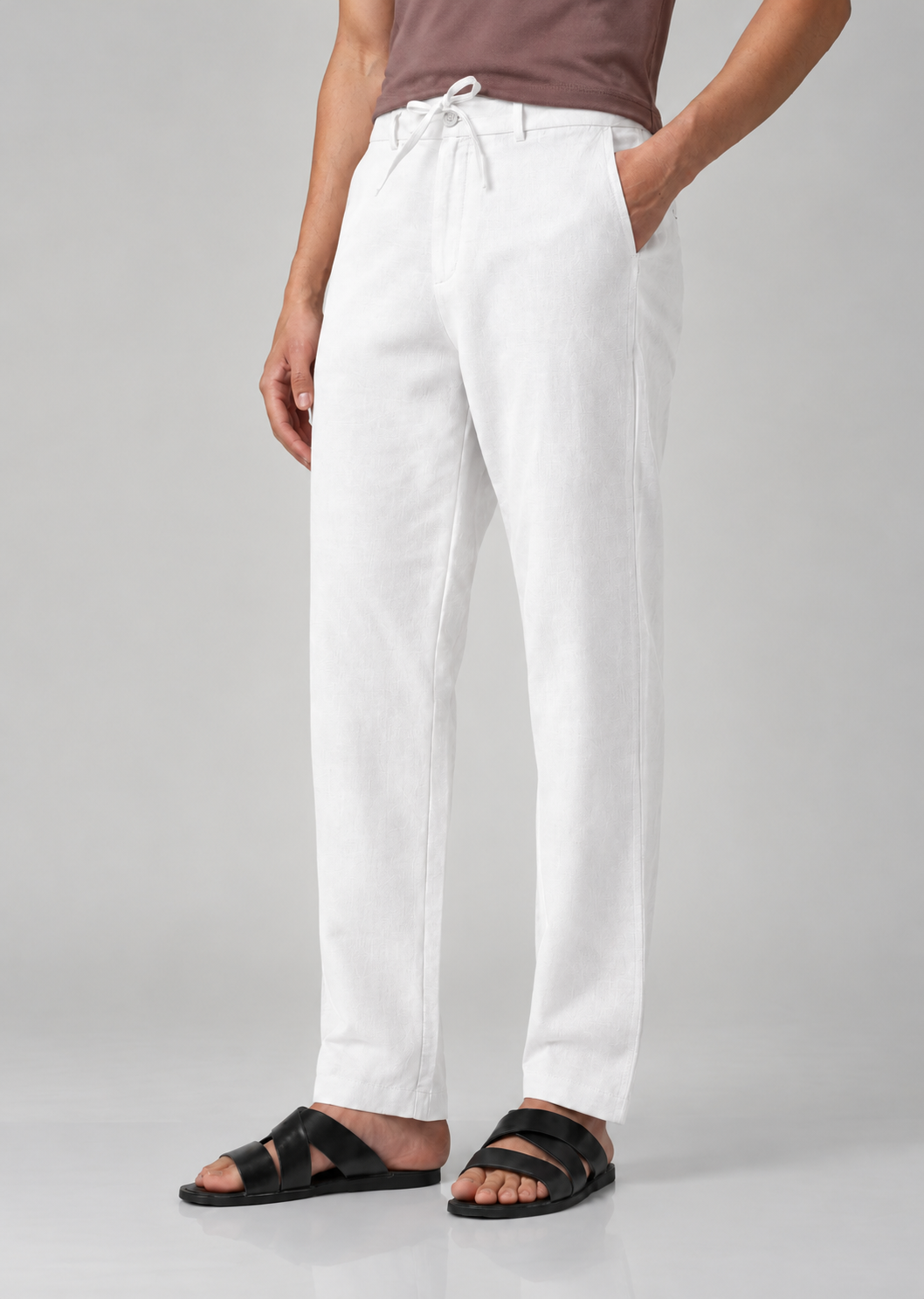 Men's White Cotton Linen Slim Fit Trousers