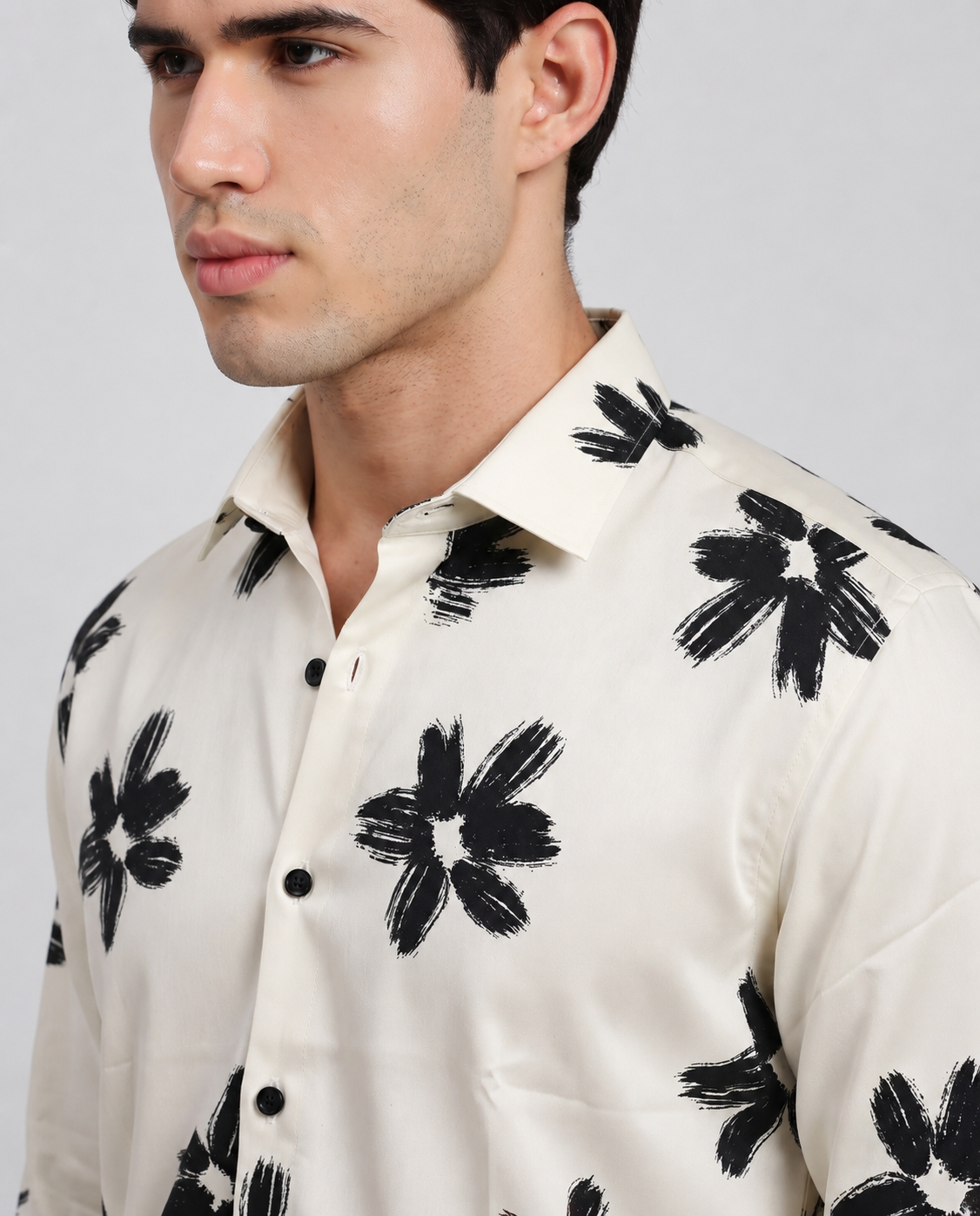 Off-White Floral Print Regular Fit Casual Shirt