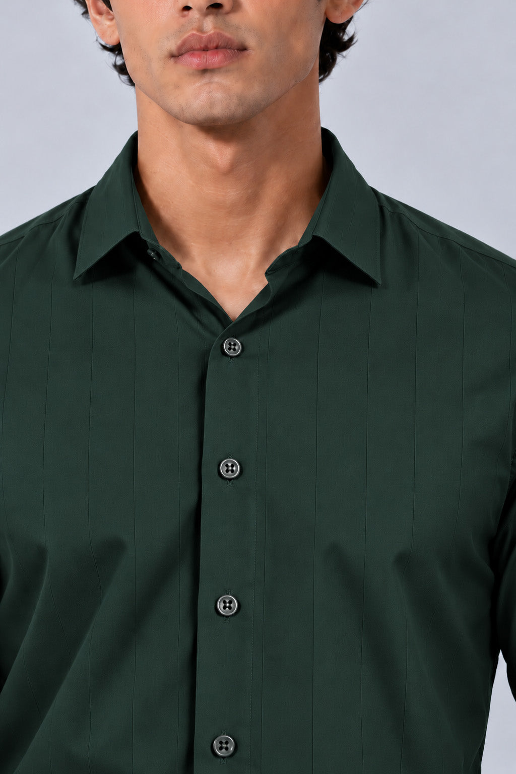 Men's Dark Green Satin Stripes Slim Fit Full Sleeve Formal Shirt