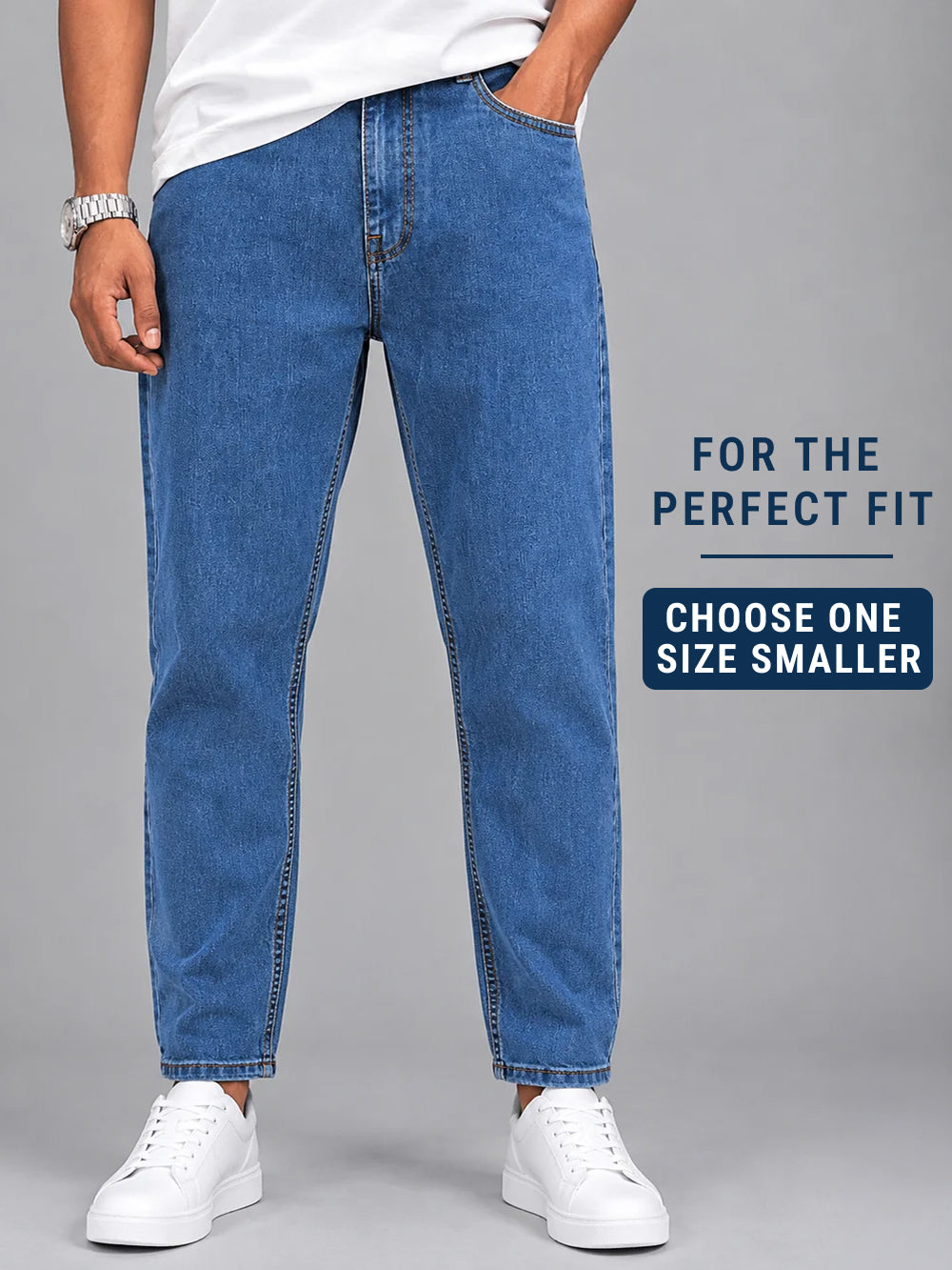 Mid Blue Mom Fit Jeans for Men