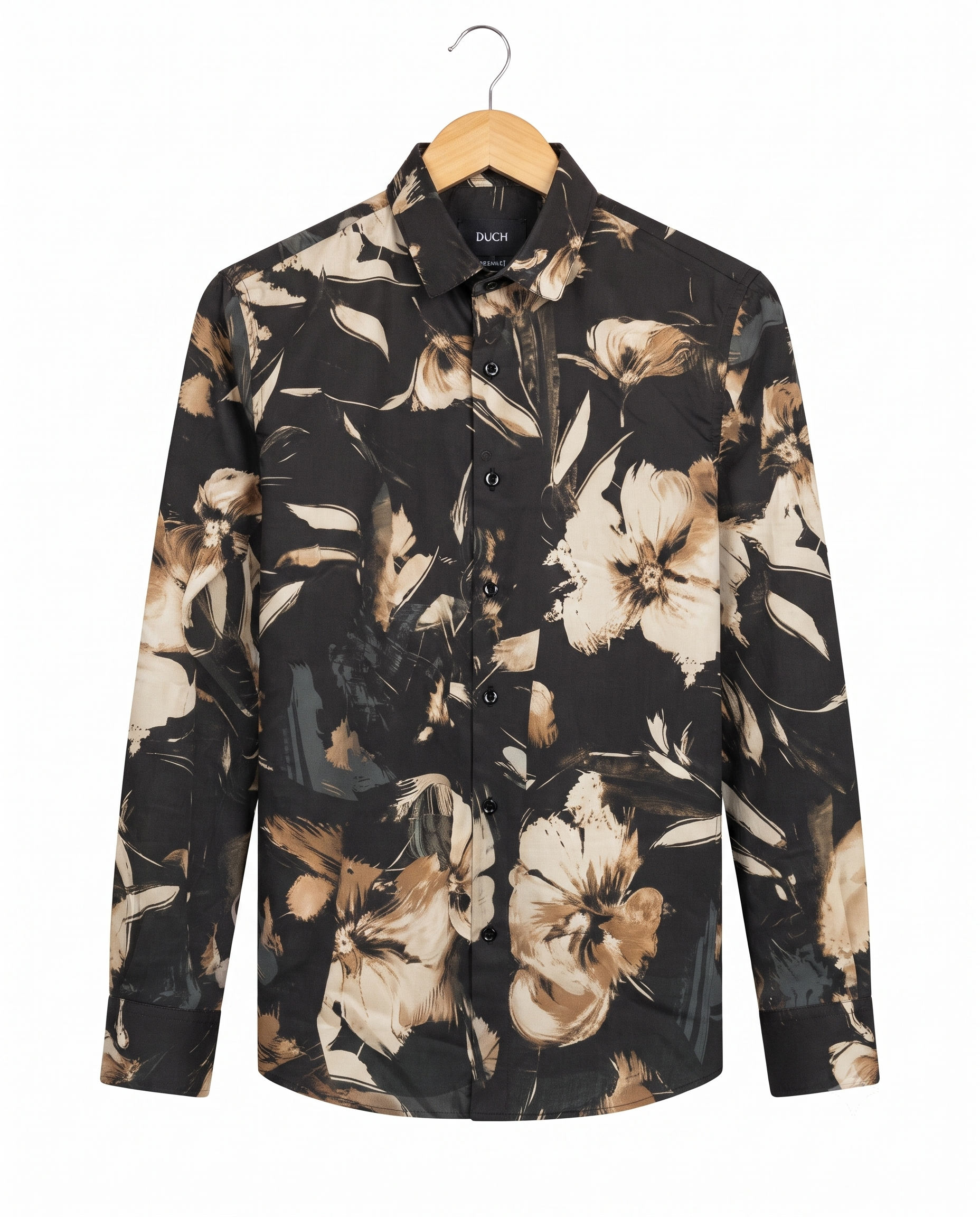 Men's Black Floral Print Regular Fit Casual Shirt