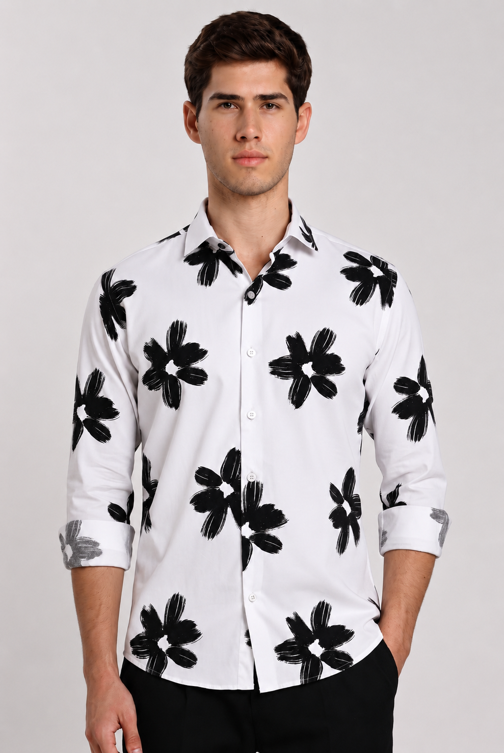 Off-White Floral Print Shirt for Men | Viscose Regular Fit Casual Shirt