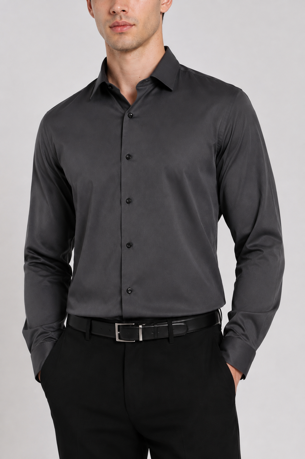 Men's Charcoal Grey Satun Slim Fit Formal Shirt