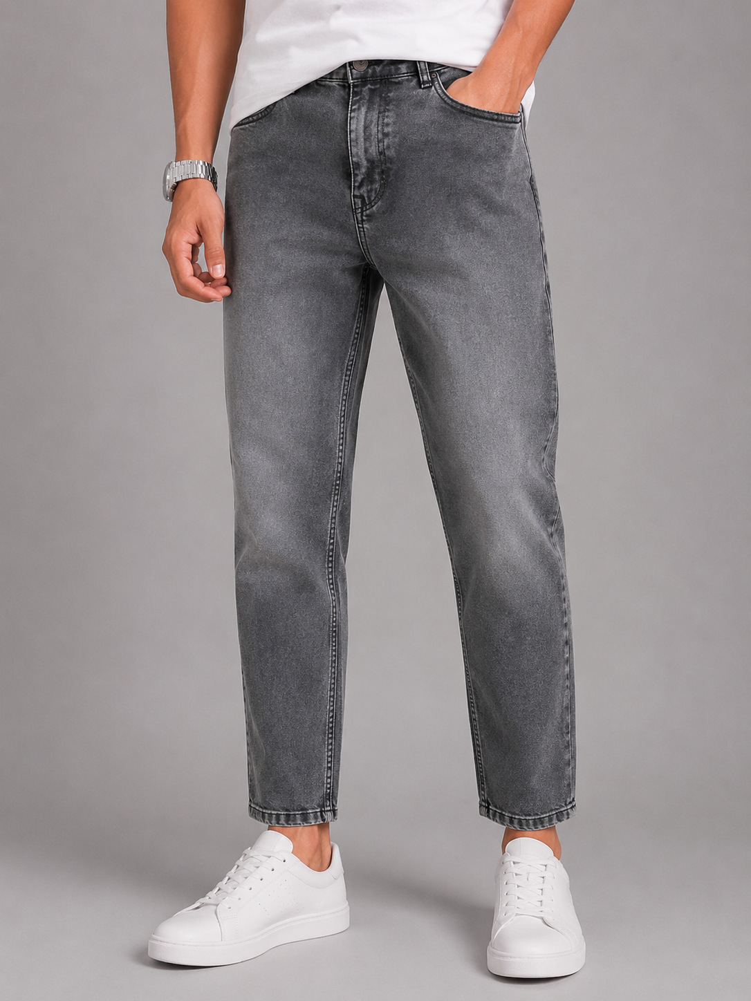 Dark Grey Mom Fit Jeans for Men