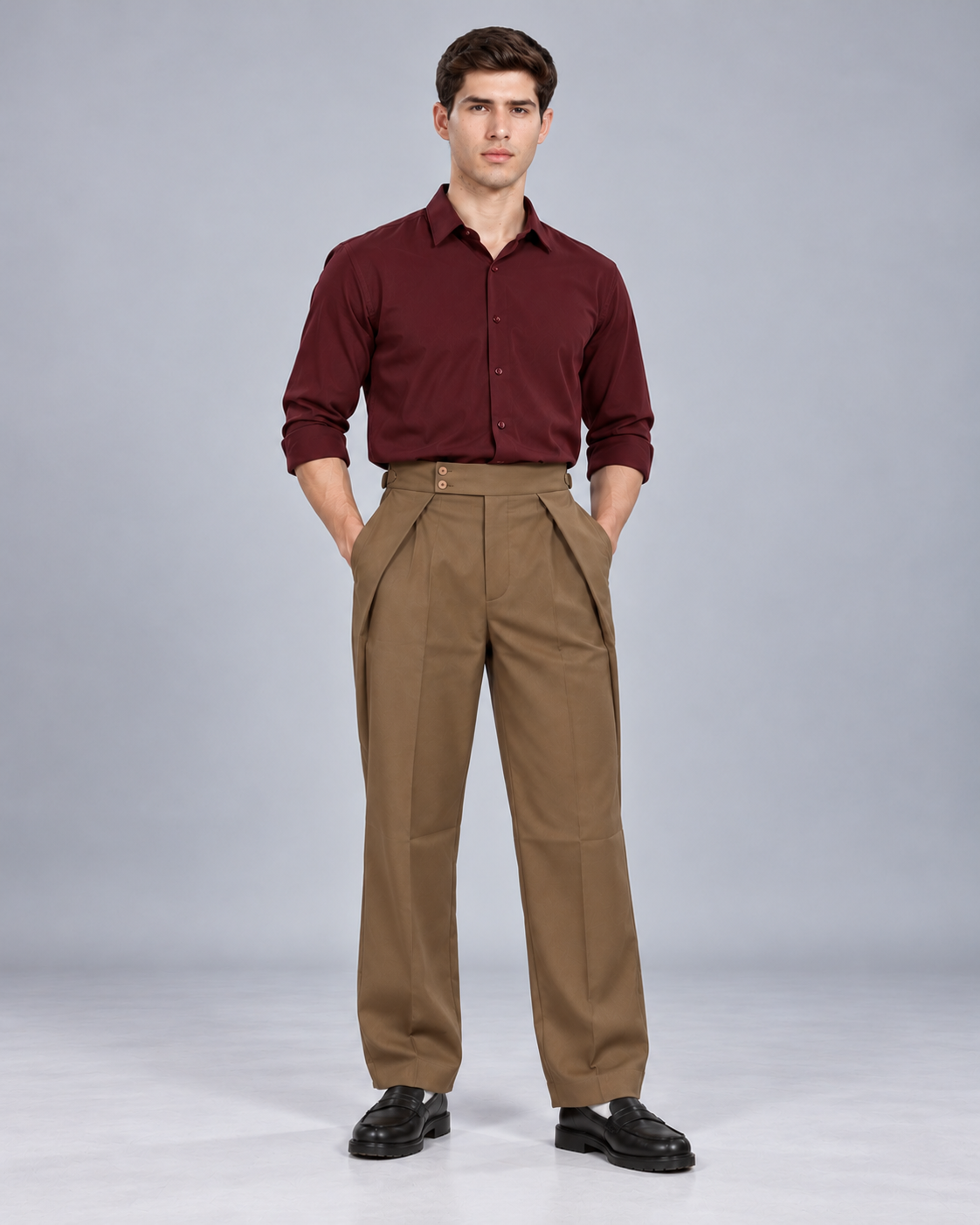 Men's Brown Gurkha Pleated  Formal Trousers