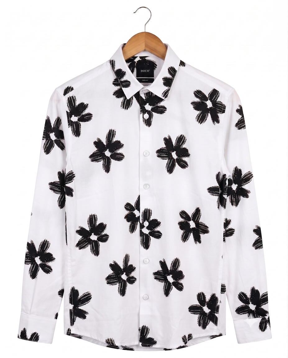 Off-White Floral Print Shirt for Men | Viscose Regular Fit Casual Shirt