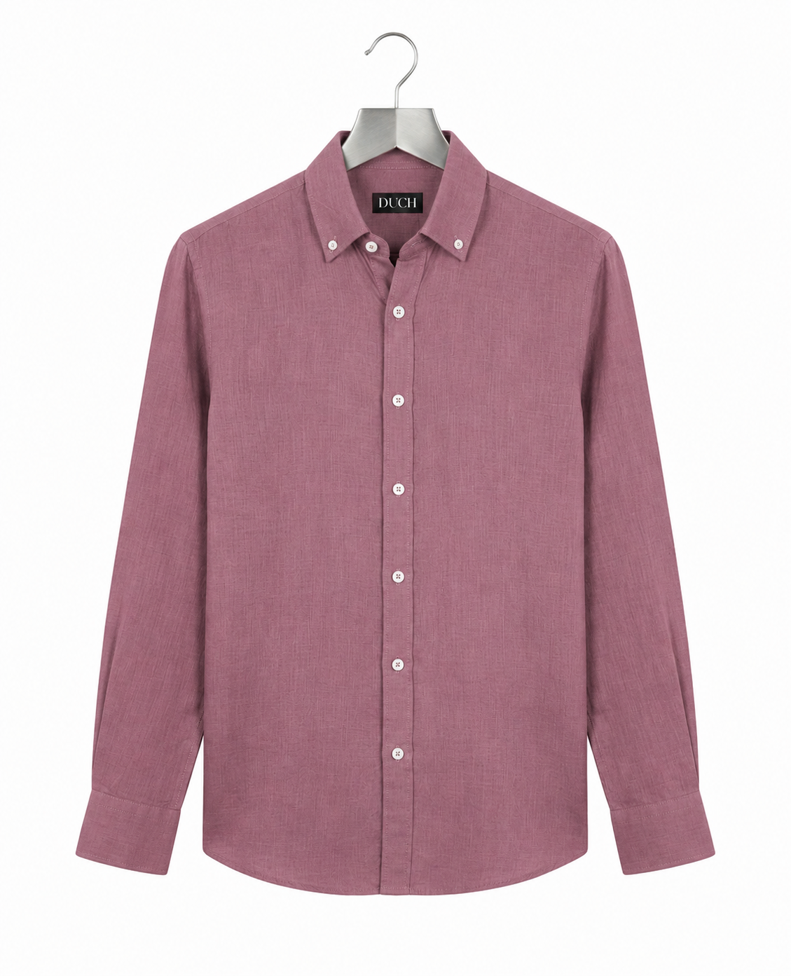 Mauve linen slim fit shirt on hanger | Duch Clothing