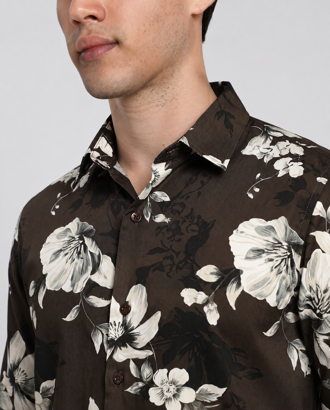 Men's Brown Floral Print Regular Fit Casual Shirt