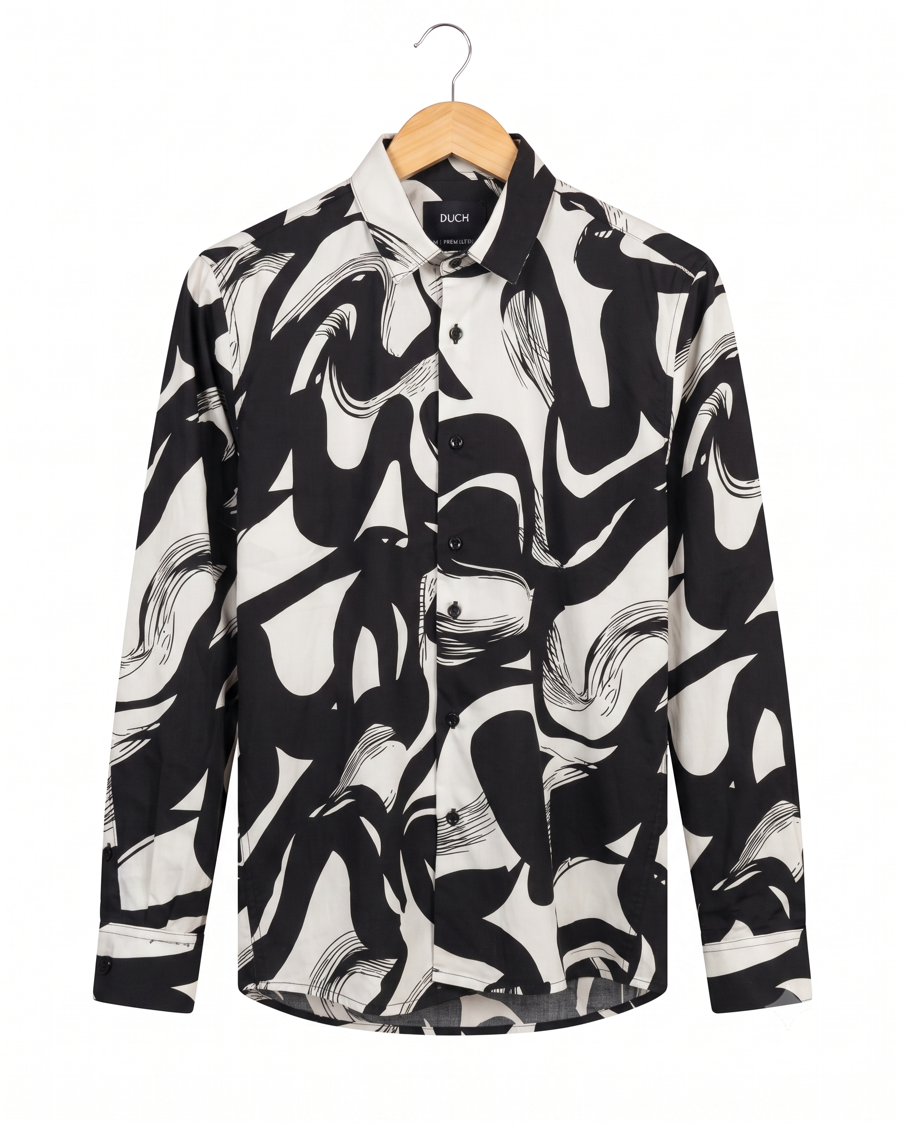 Men's Black & White Abstract Line Art Regular Fit Casual Shirt