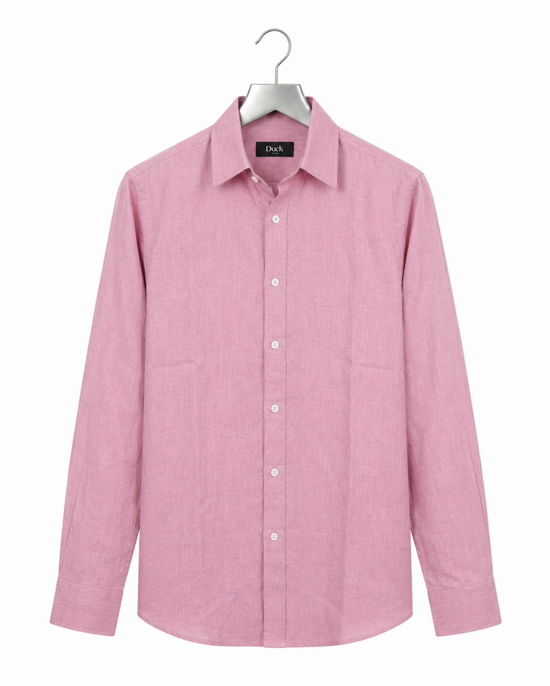 Baby pink linen slim fit shirt on hanger | Duch Clothing