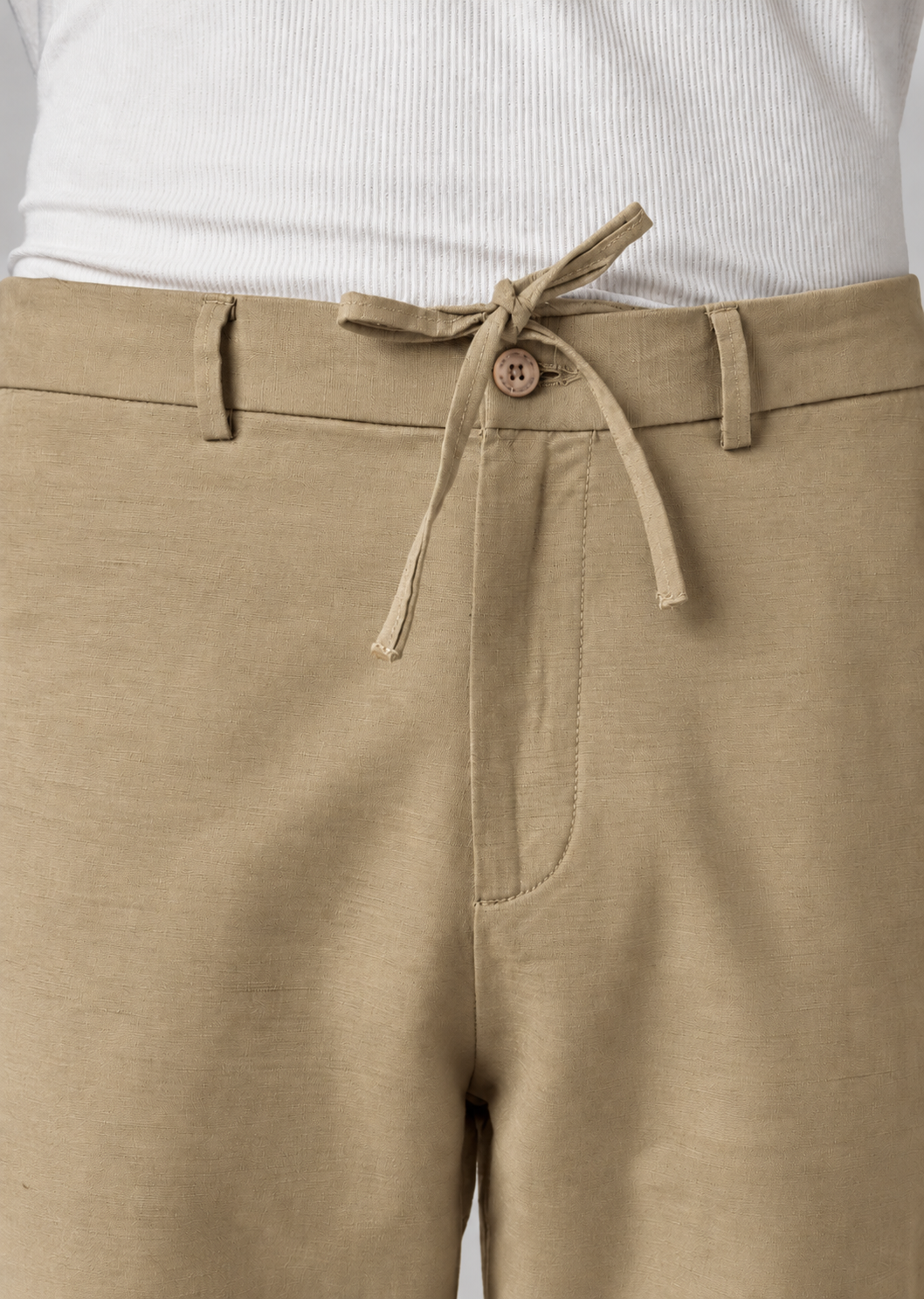 Men's Khaki Cotton Linen Slim Fit Trousers