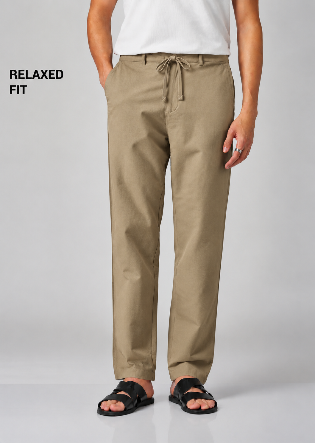Men's Khaki Cotton Linen Slim Fit Trousers