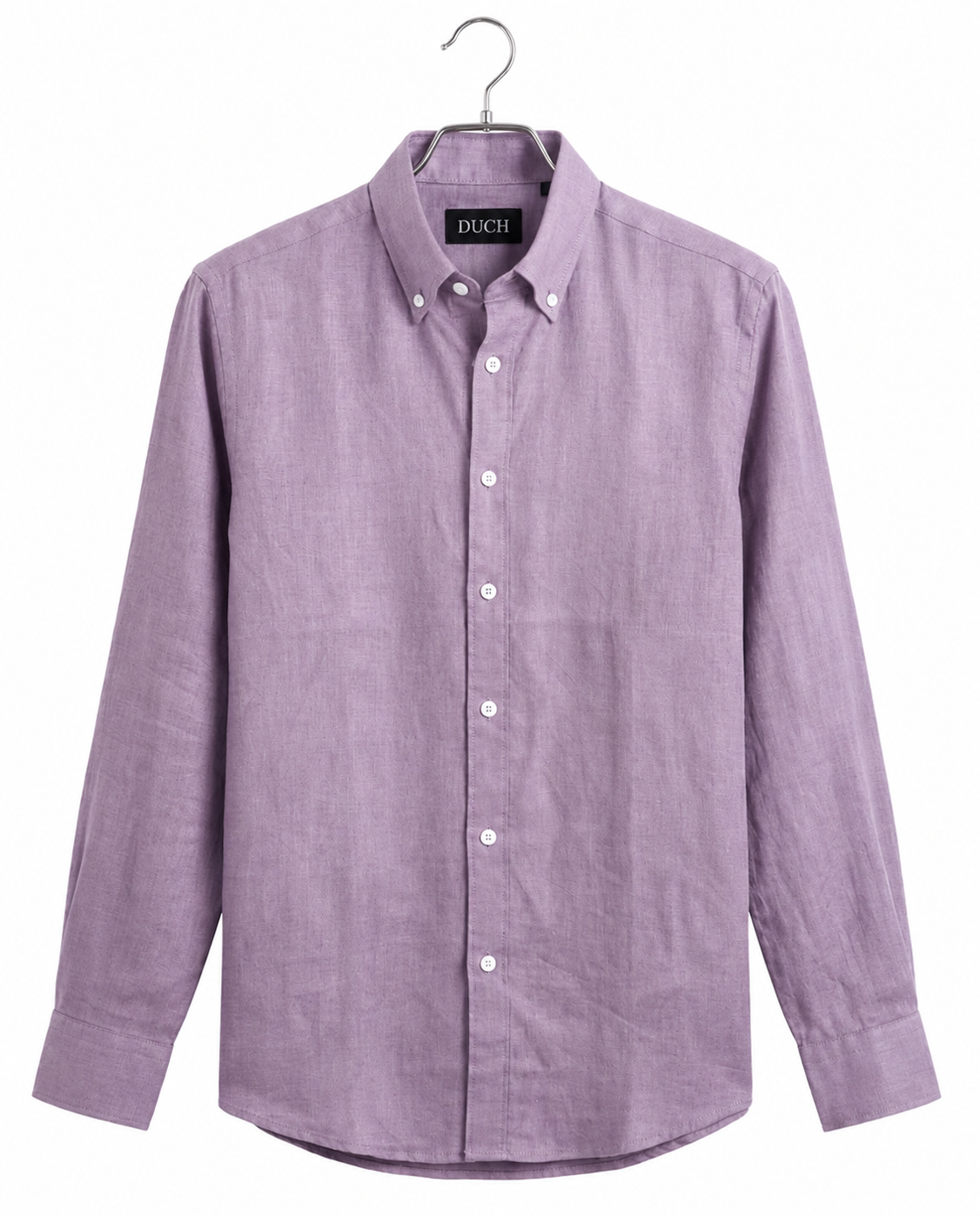 Lavender linen slim fit shirt on hanger | Duch Clothing