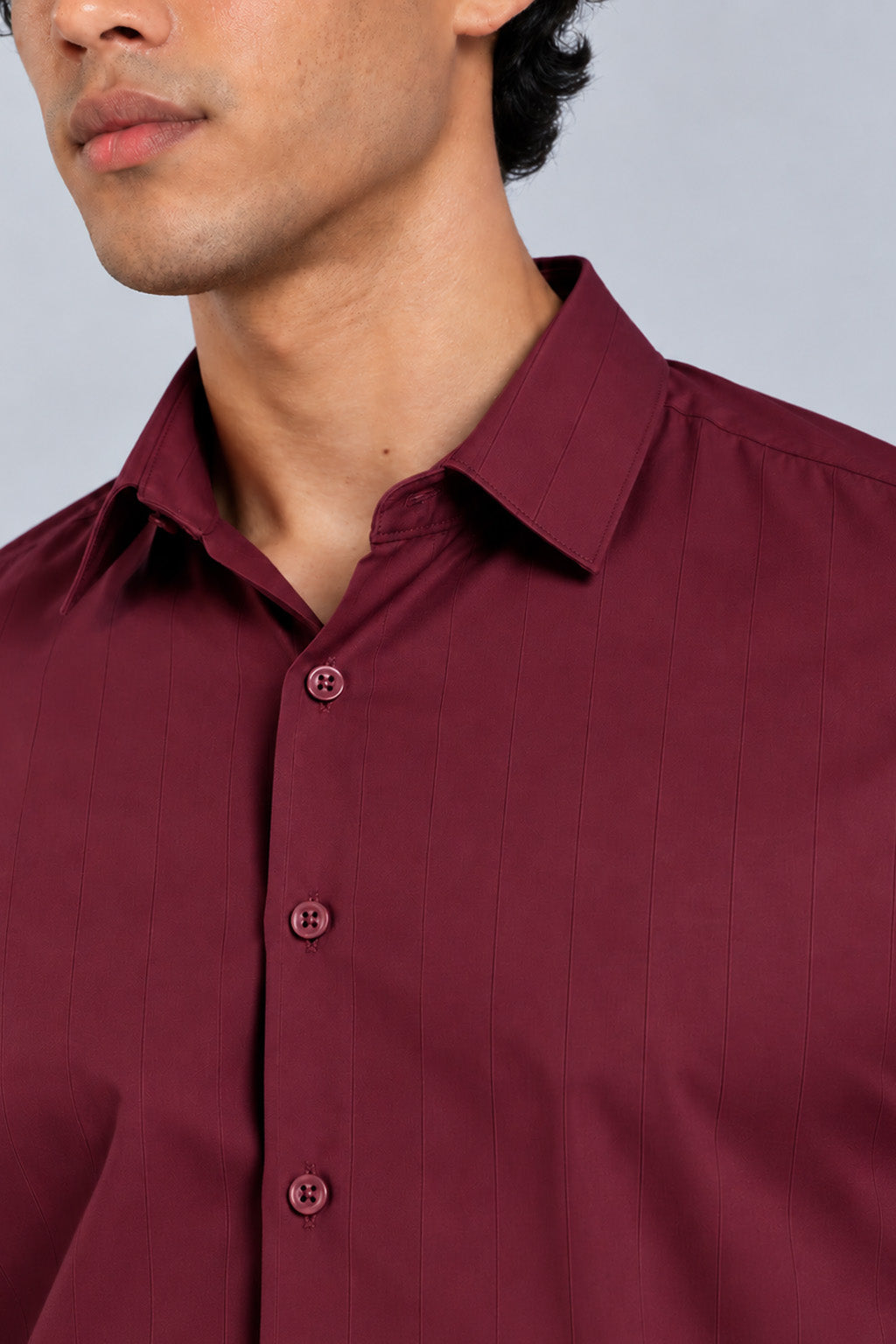 Men's Maroon Satin Stripe Slim Fit Full Sleeve Formal Shirt