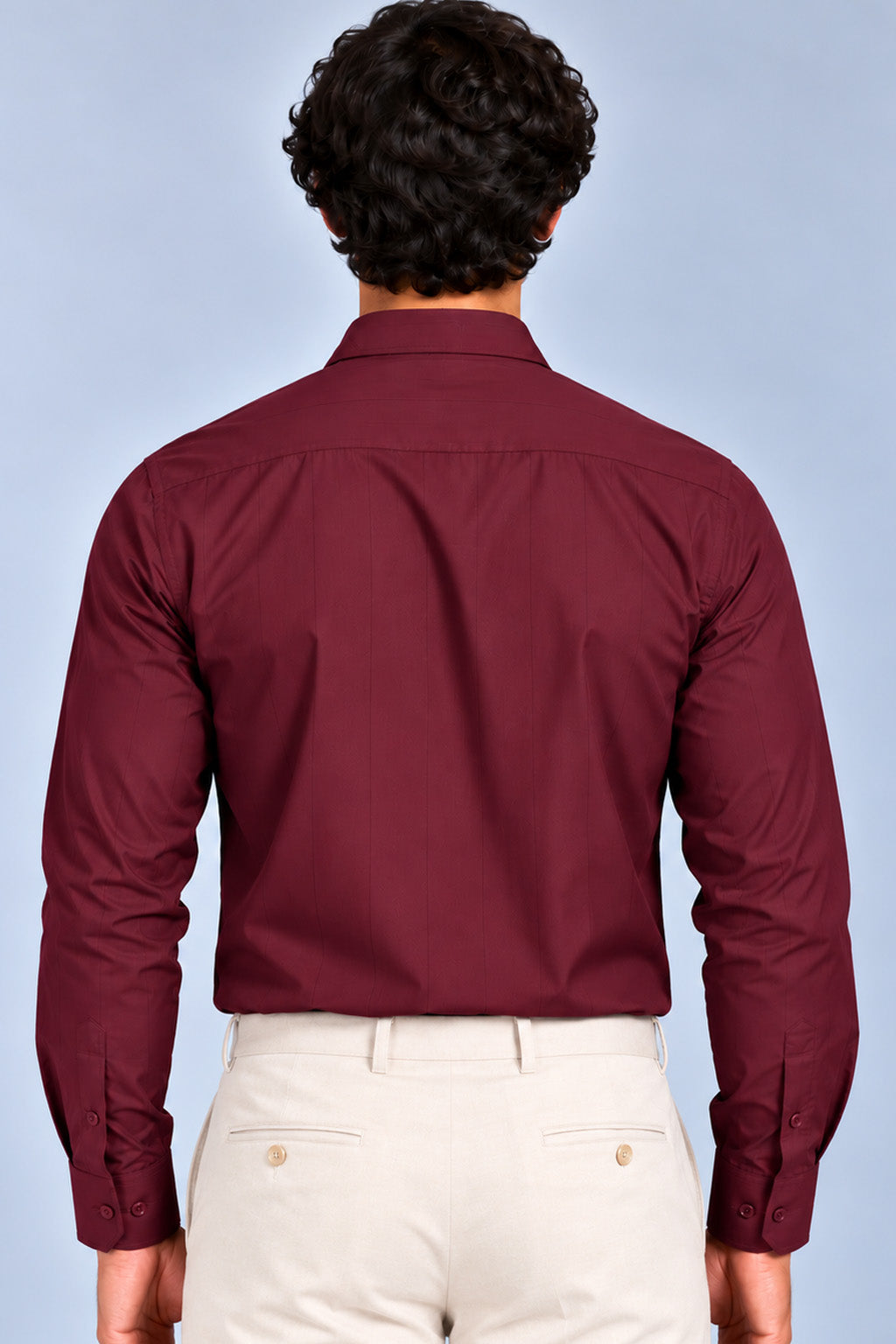 Men's Maroon Satin Stripe Slim Fit Full Sleeve Formal Shirt