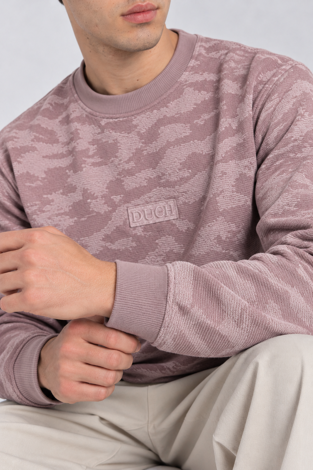 Men's Imported Pink Textured Sweatshirt with DUCH