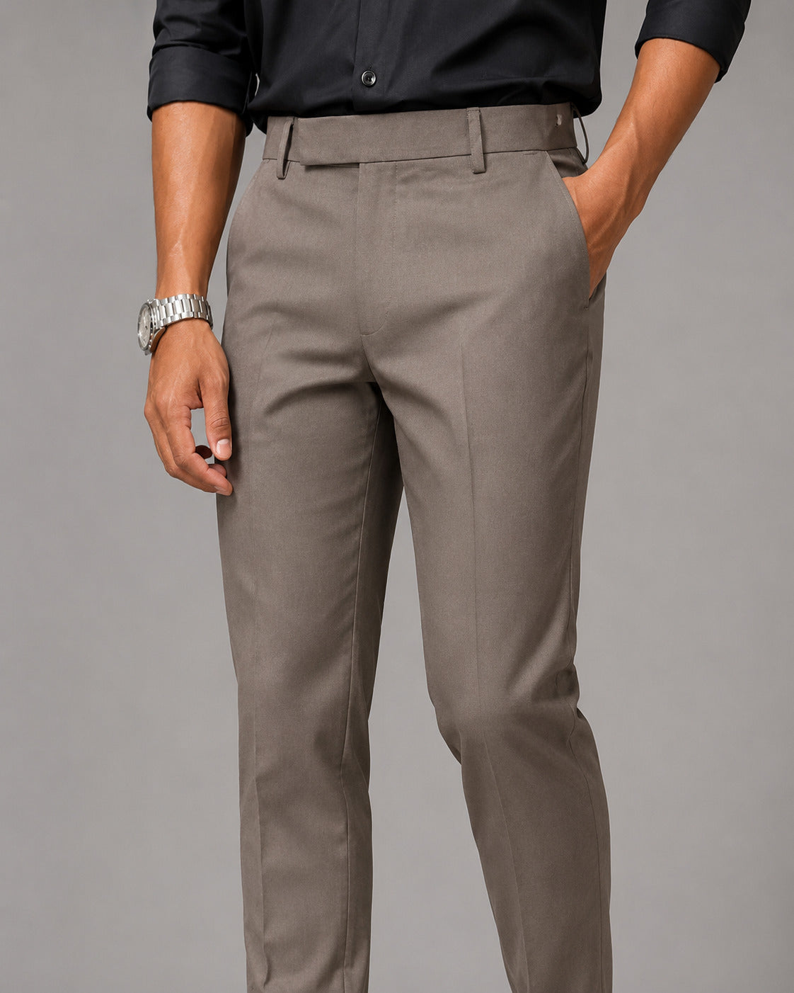 Men’s Taupe Slim Fit Formal Trousers