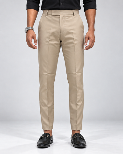 Men's Cream Beige Premium Formal Slim Fit Trouser