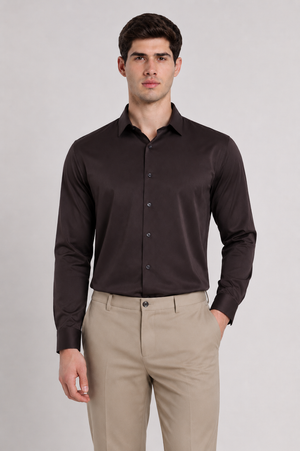 Men's Dark Brown Slim Fit Premium Formal Shirt