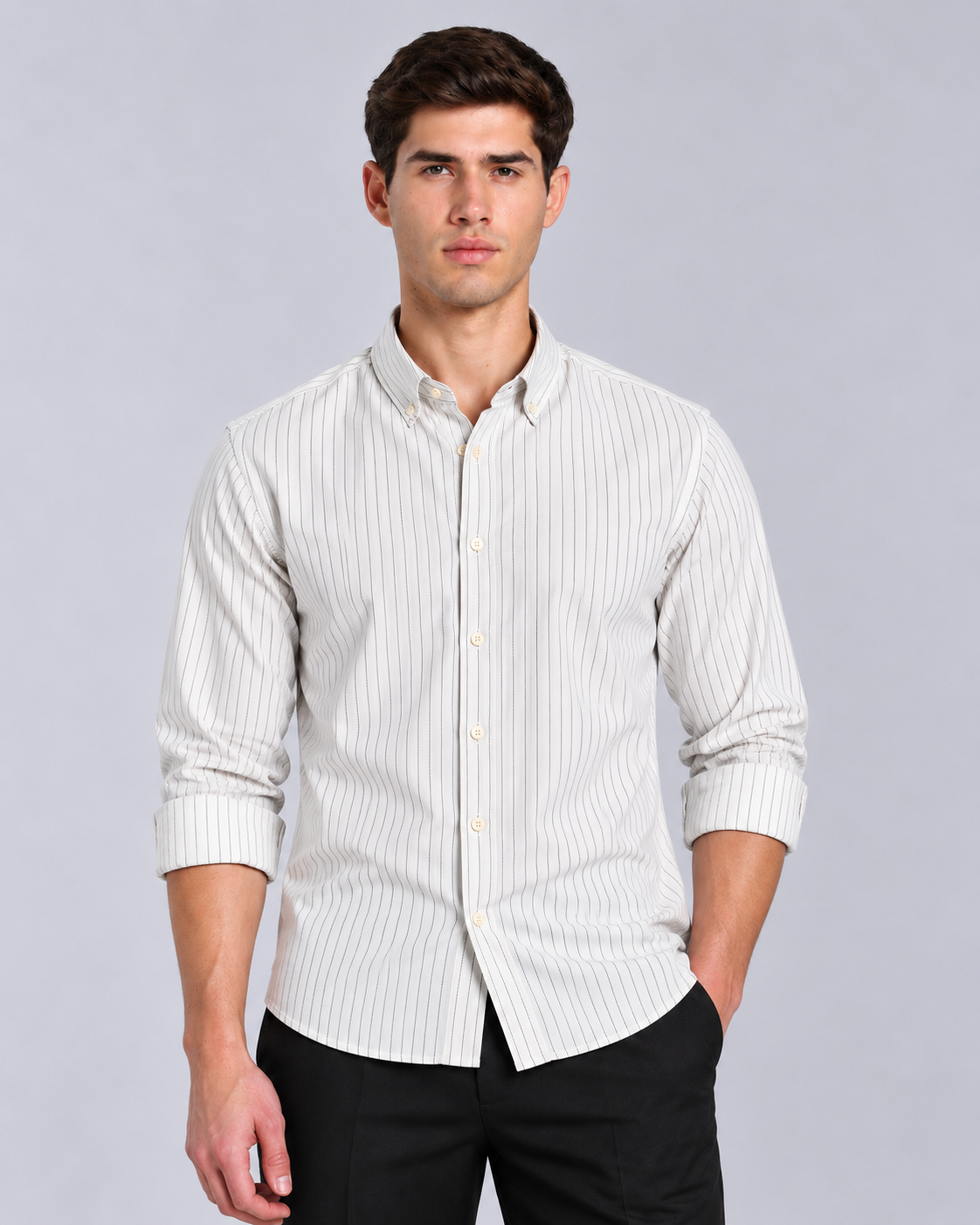 Men’s White Striped Shirt-Slim Fit