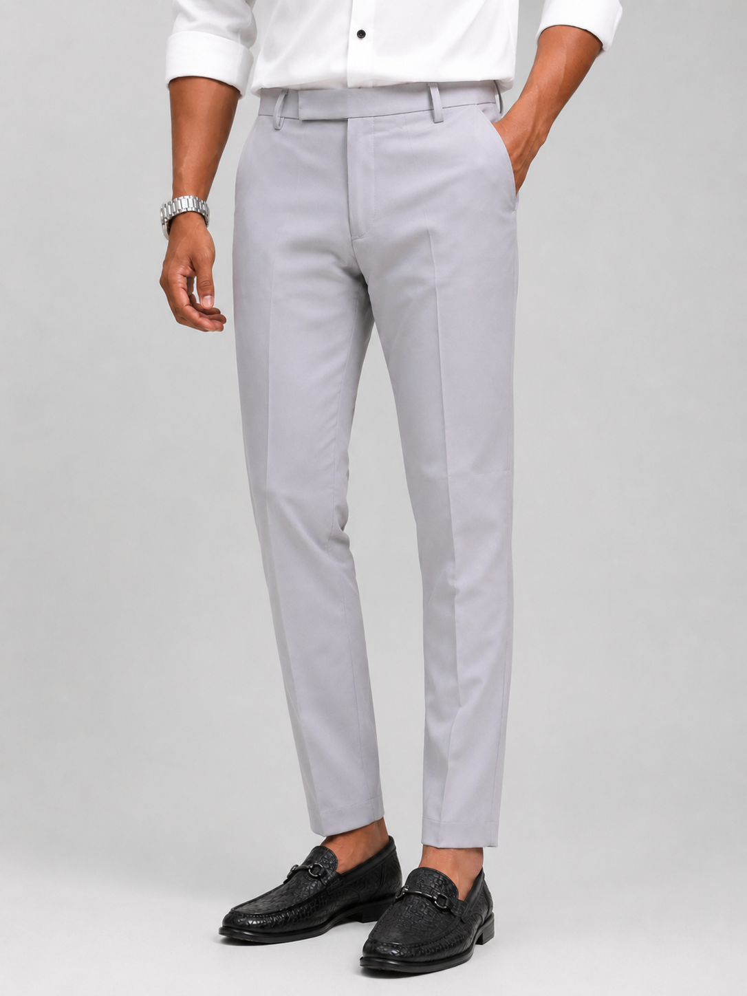 Men’s Light Grey Slim Fit Formal Trousers