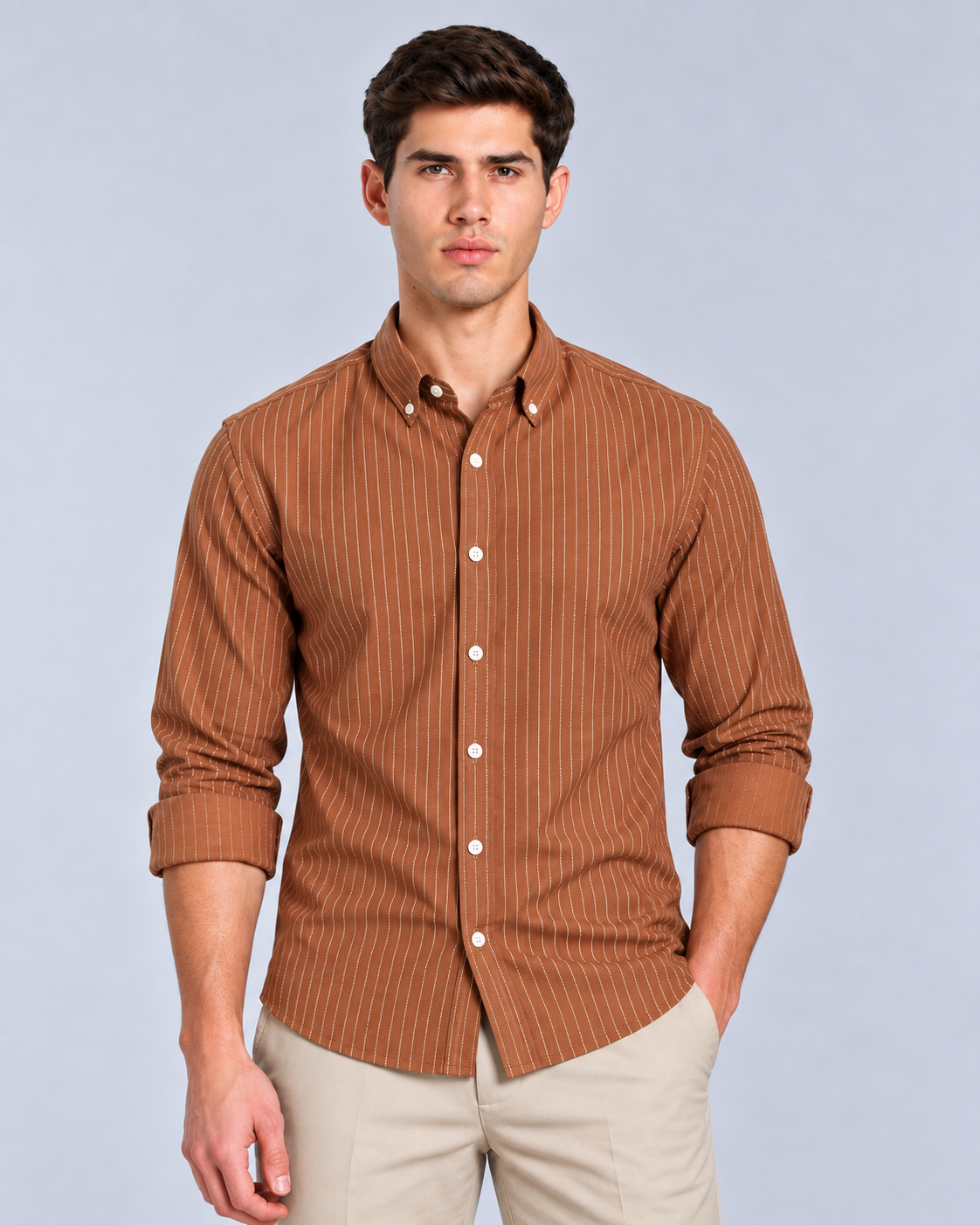 Men’s Rush Brown Striped Shirt-Slim Fit
