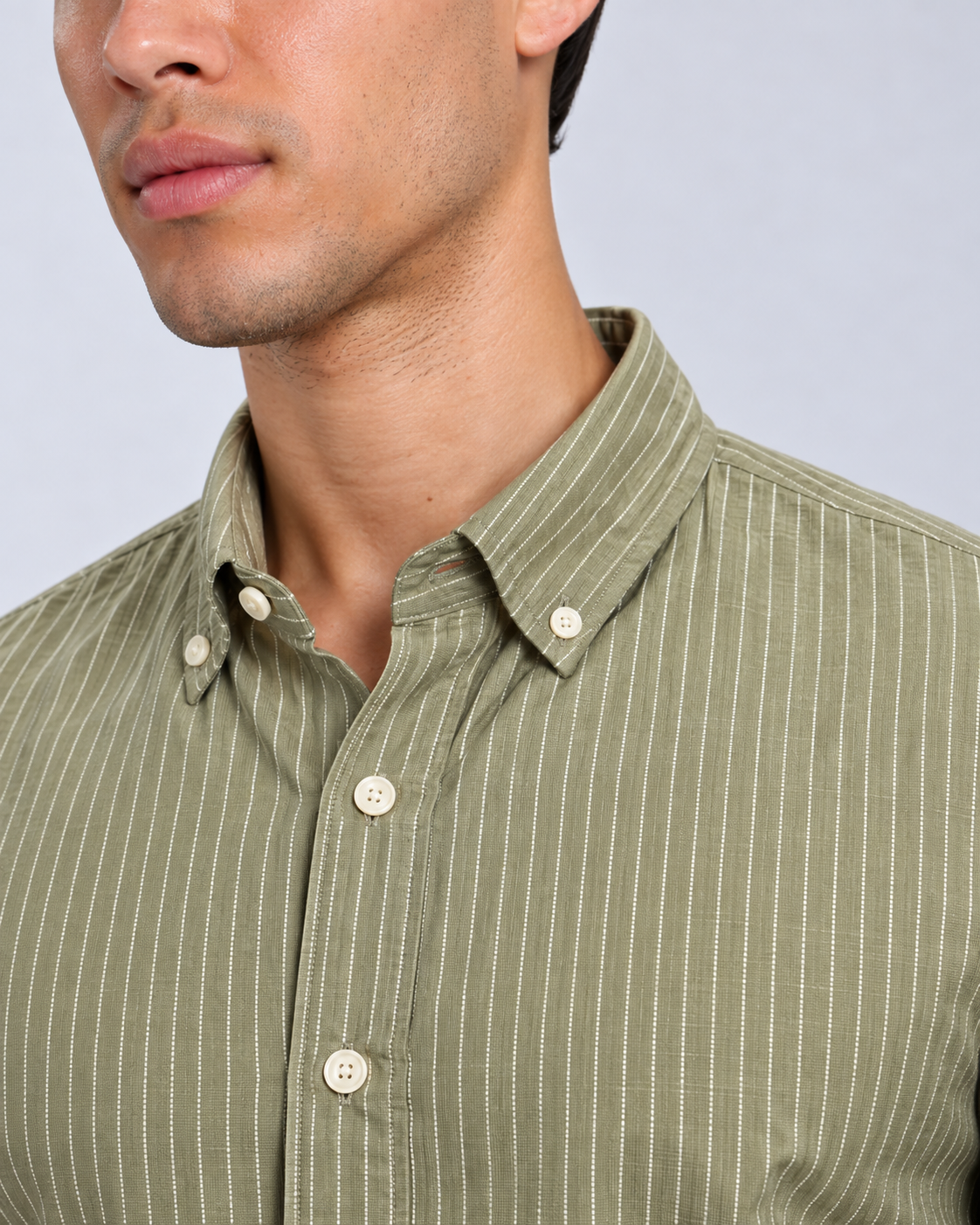 Men’s Light Green Striped Shirt-Slim Fit