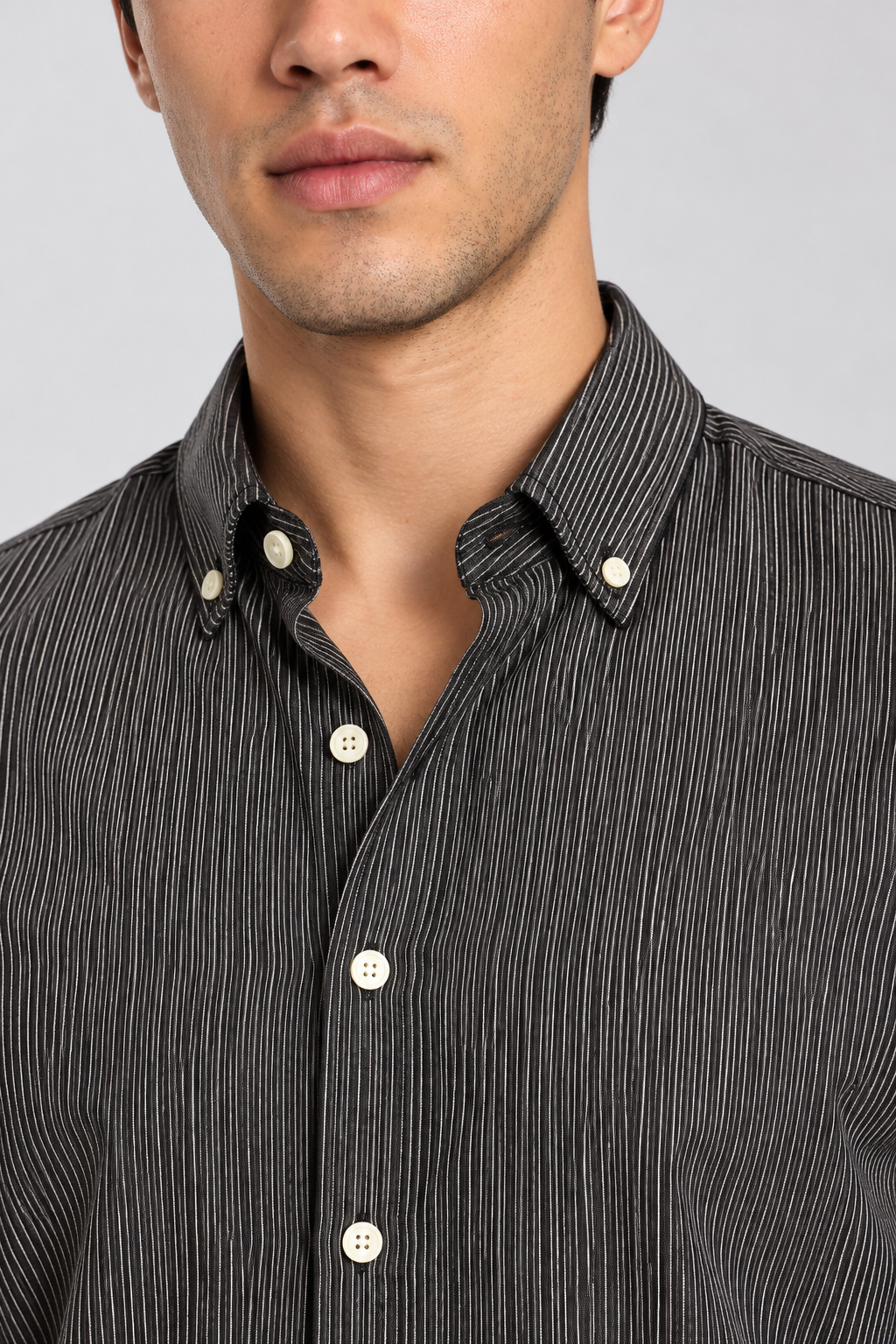 Men's Black imported Vertical Stripes Shirt-Slim Fit