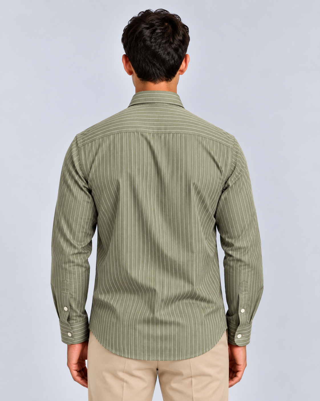 Men’s Light Green Striped Shirt-Slim Fit