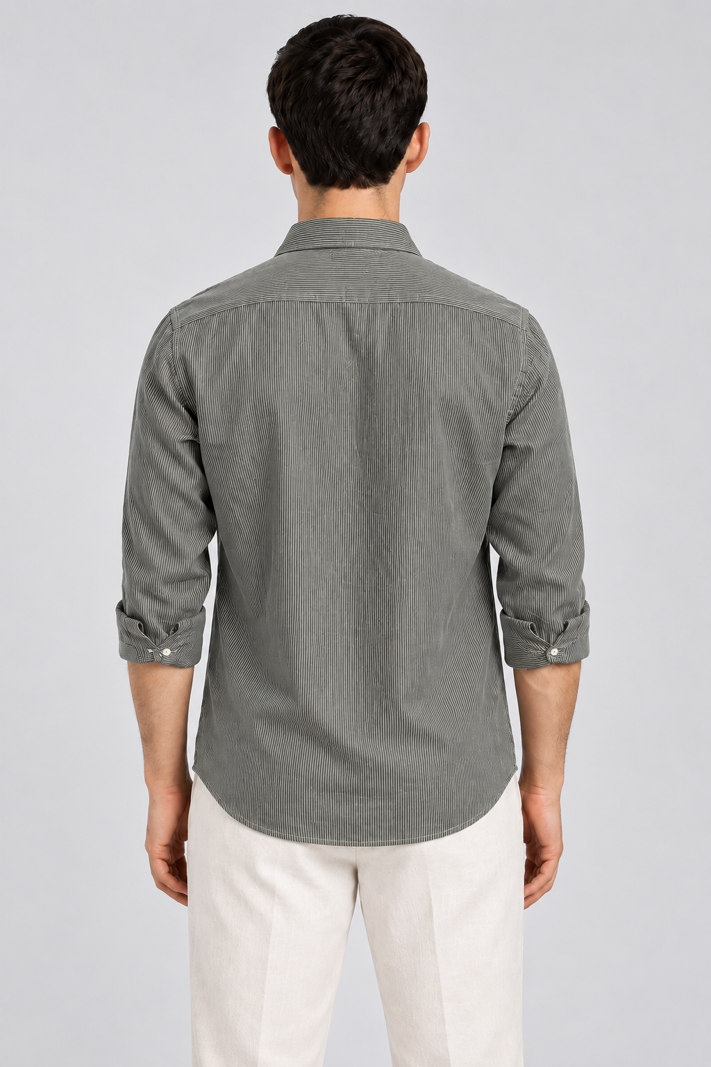 Men's Sage Green imported Vertical Stripes Shirt-Slim Fit