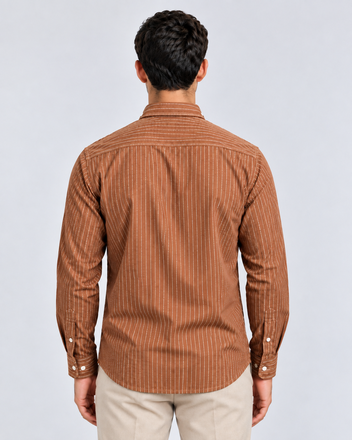 Men’s Rush Brown Striped Shirt-Slim Fit