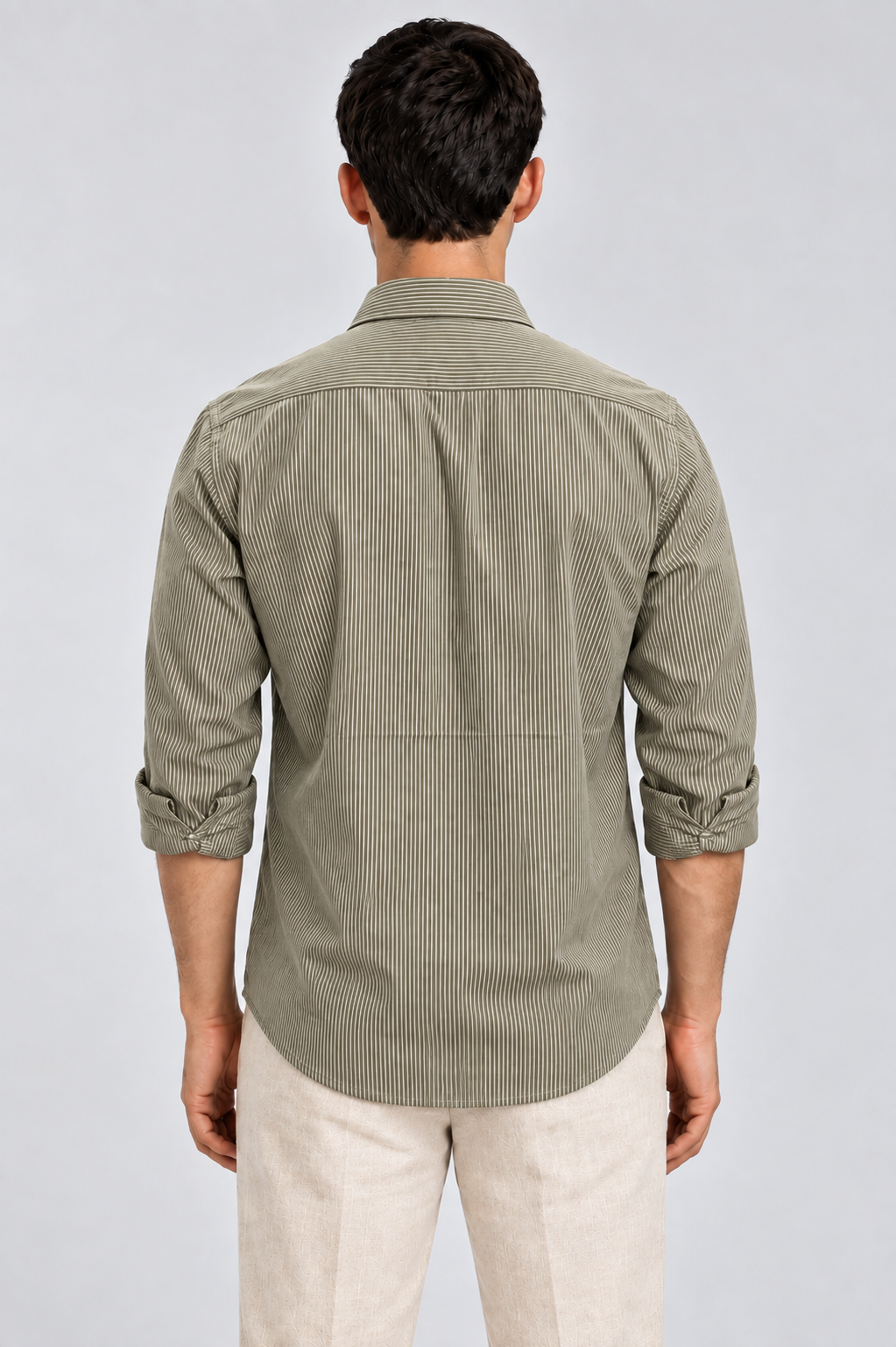 Men's Light Green imported Vertical Stripes Shirt-Slim Fit