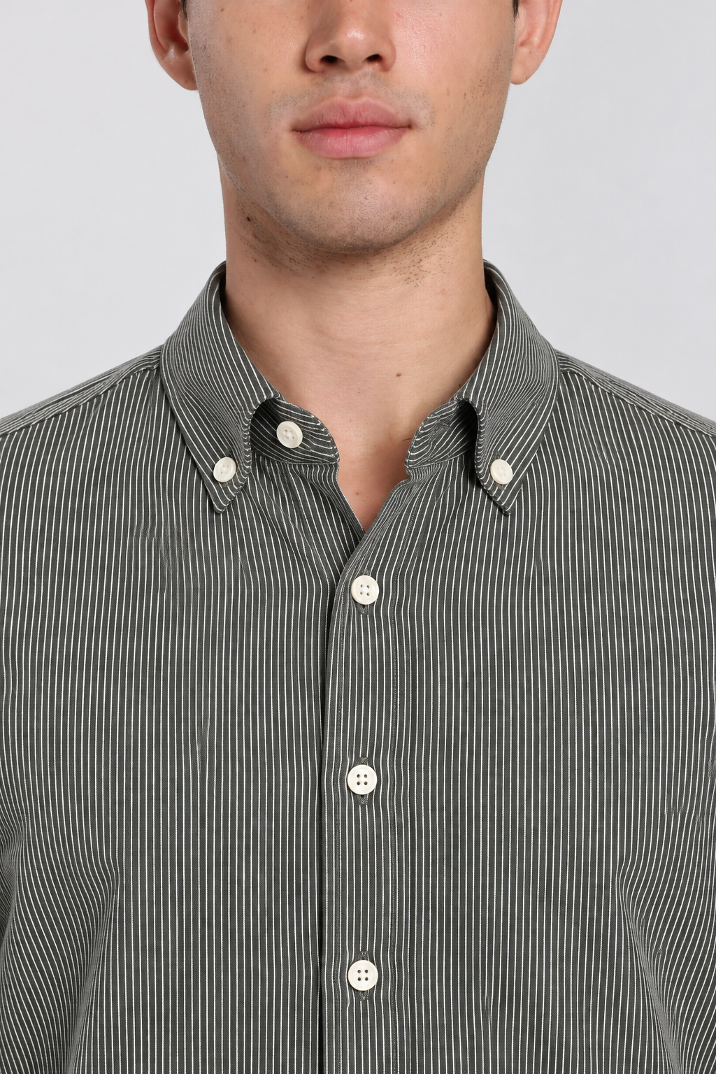 Men's Sage Green imported Vertical Stripes Shirt-Slim Fit