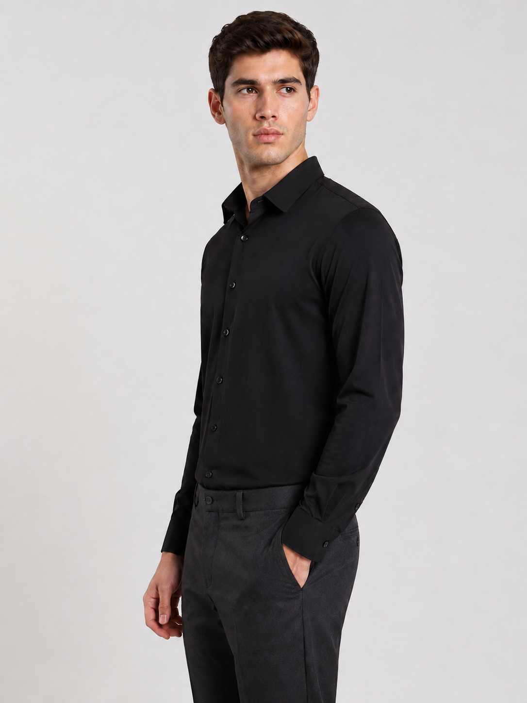Men's Slim Fit Black Cotton Shirt