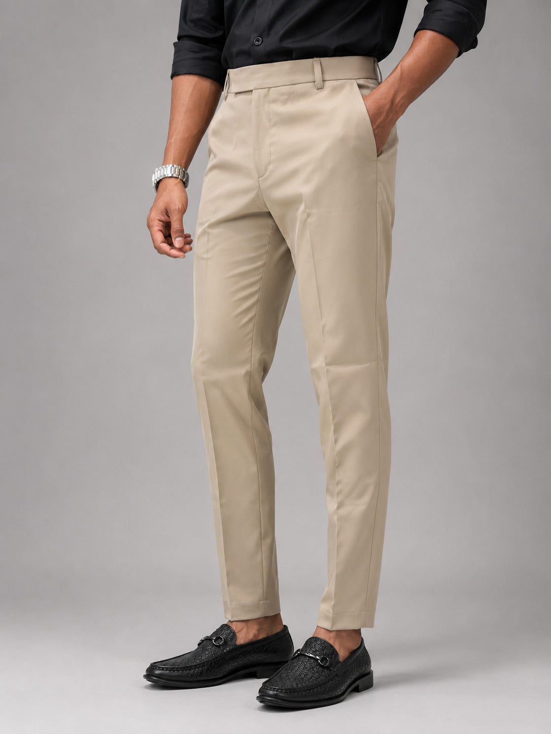 Men's Cream Beige Premium Formal Slim Fit Trouser