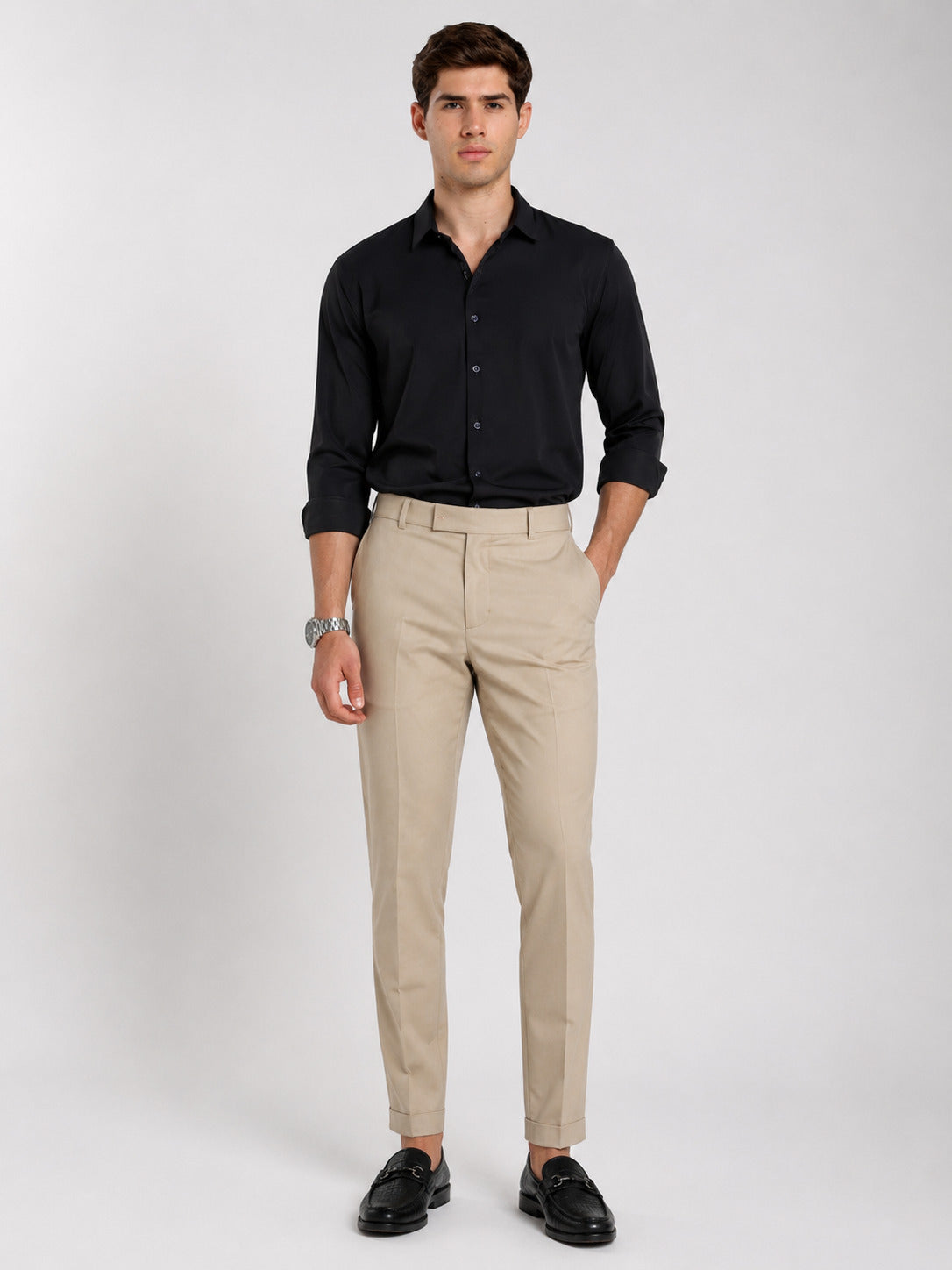 Men's Cream Beige Premium Formal Slim Fit Trouser