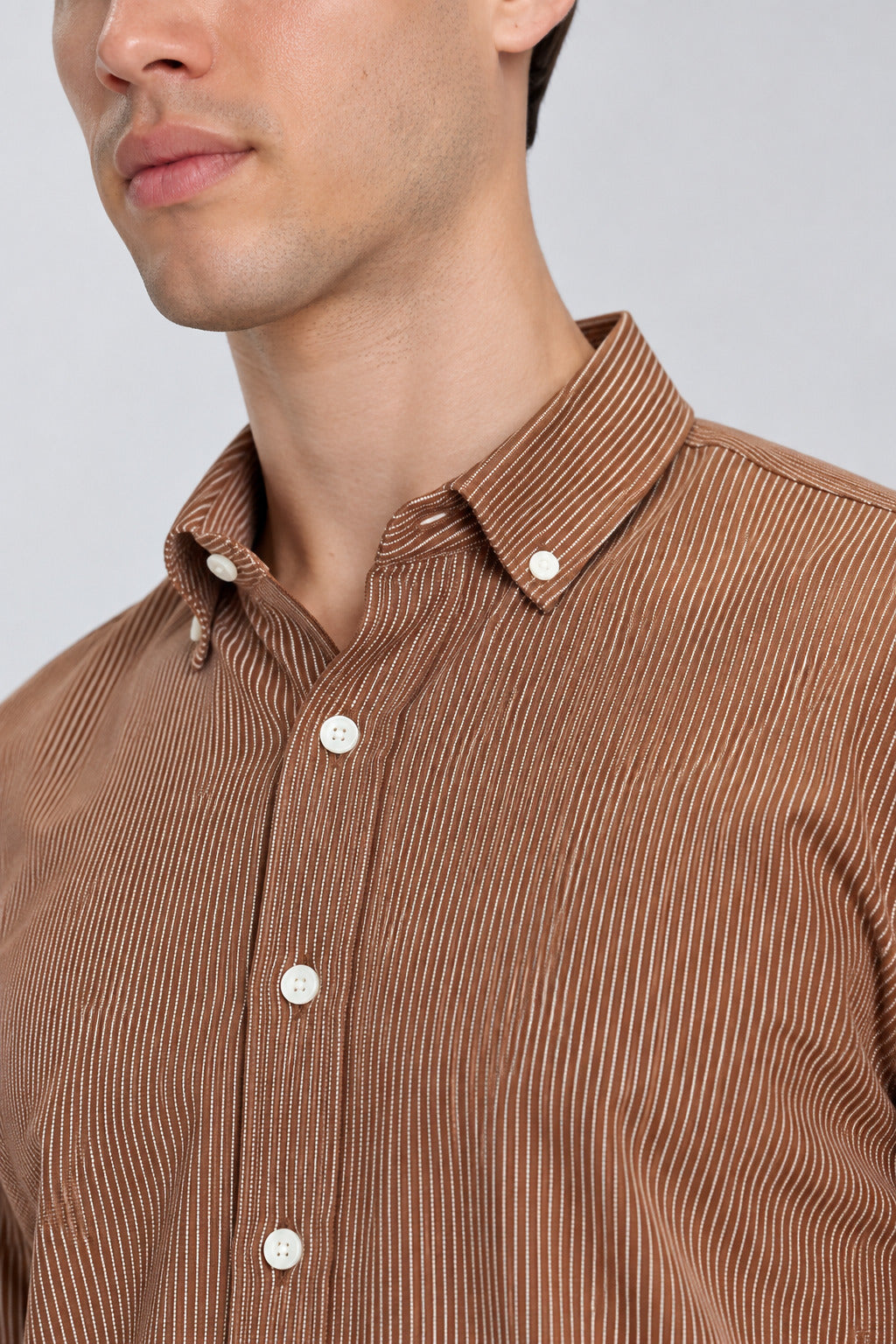 Men's Light Brown imported Vertical Stripes Shirt-Slim Fit
