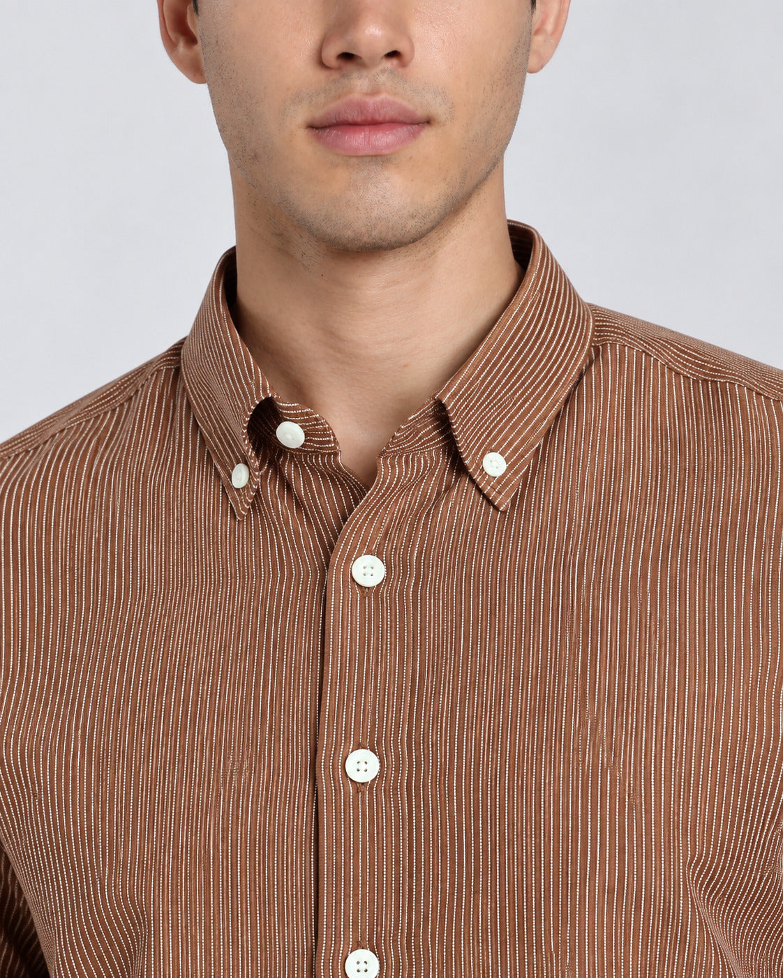 Men's Light Brown imported Vertical Stripes Shirt-Slim Fit