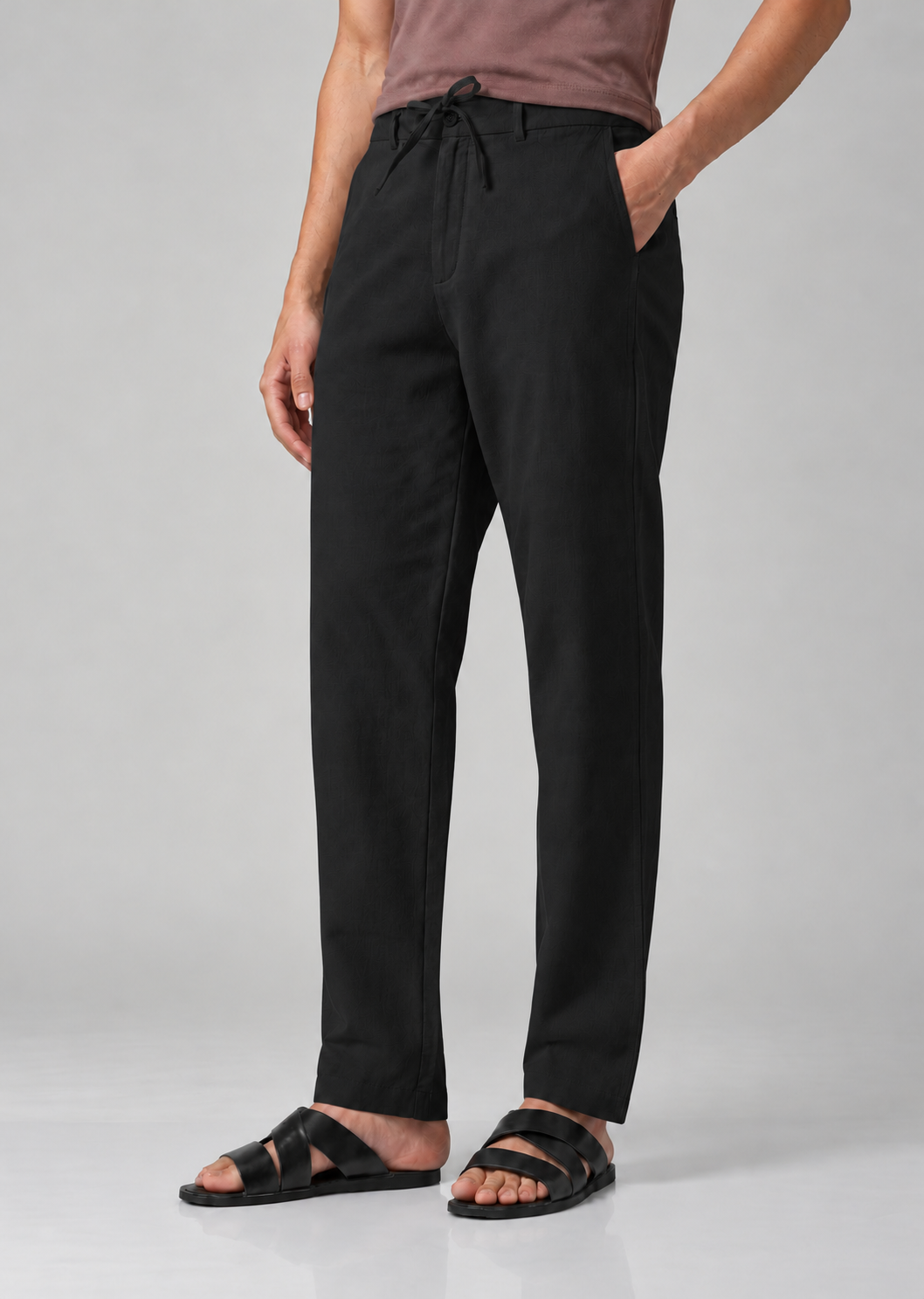 Men's Black Cotton Linen Trousers