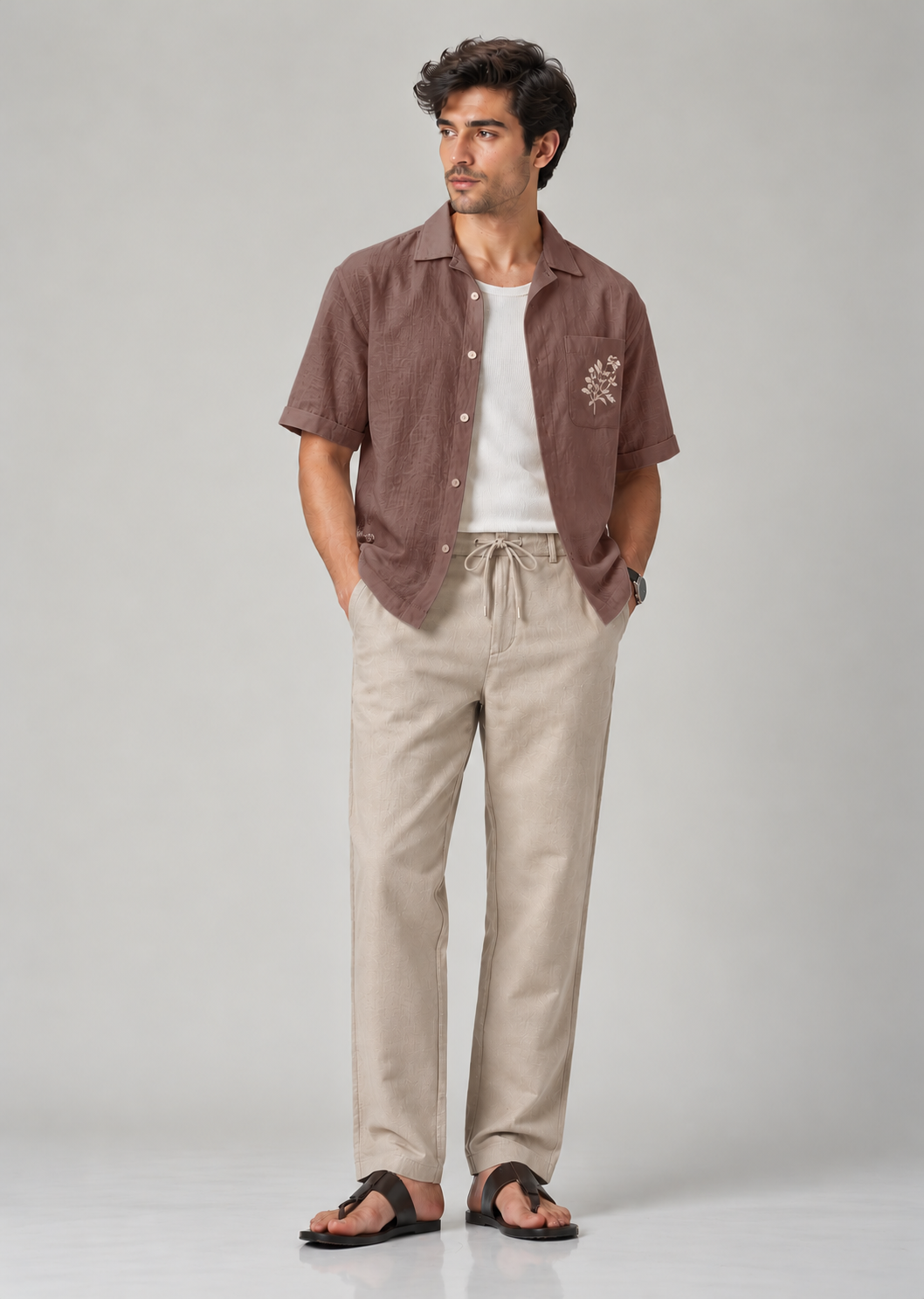 Men's Beige Cotton Linen Trousers