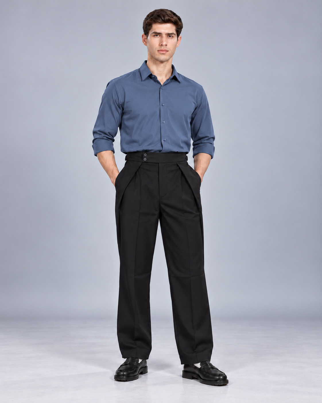 Men's Black Gurkha Pleated Formal Trousers