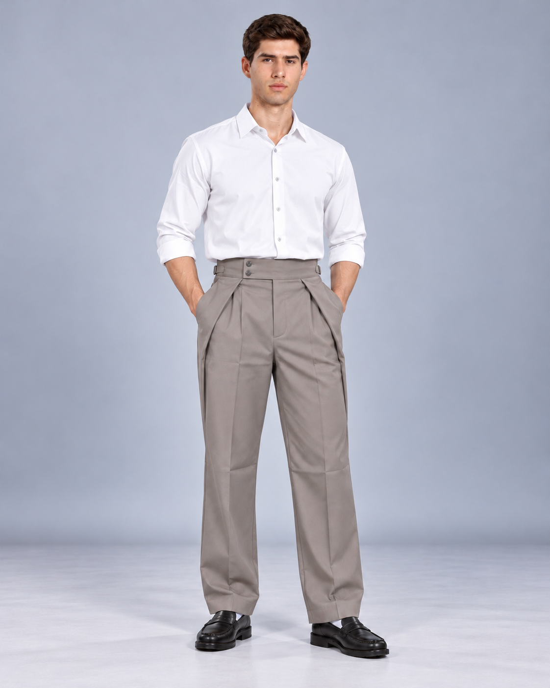 Men's Grey Gurkha Pleated Formal Trousers