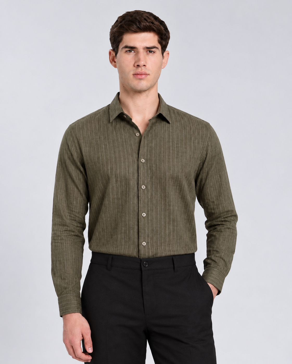 Men's Green Striped Premium Formal Shirt
